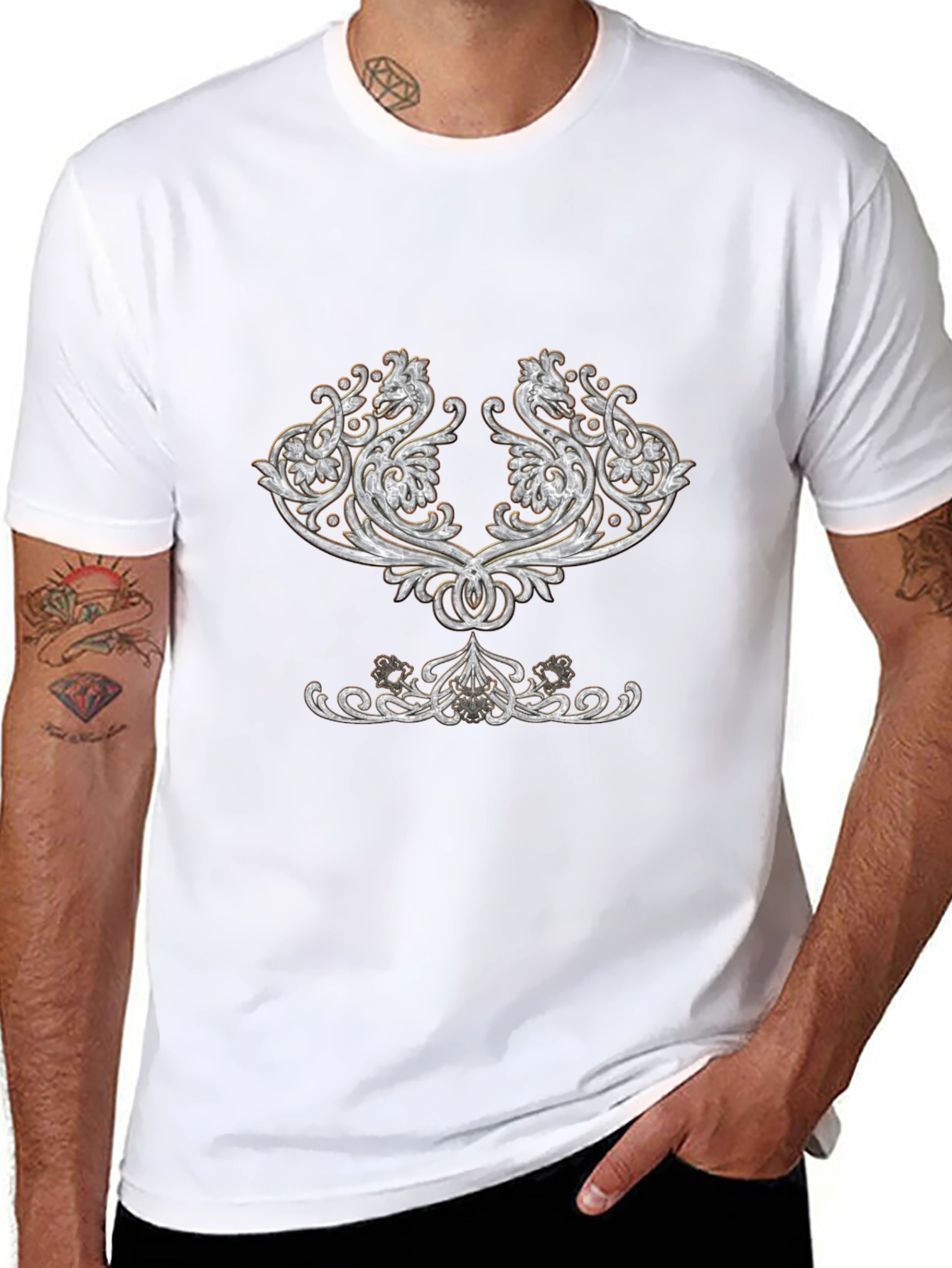 Elegant Black T-Shirt with Ornamental Design