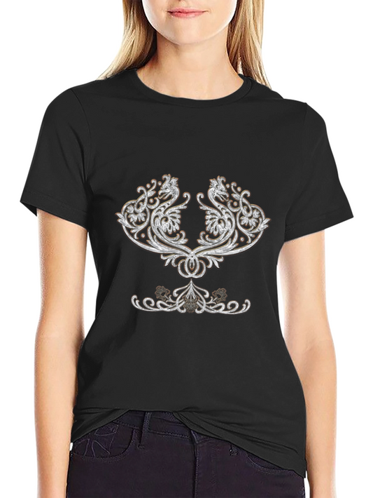Elegant Black T-Shirt with Ornamental Design