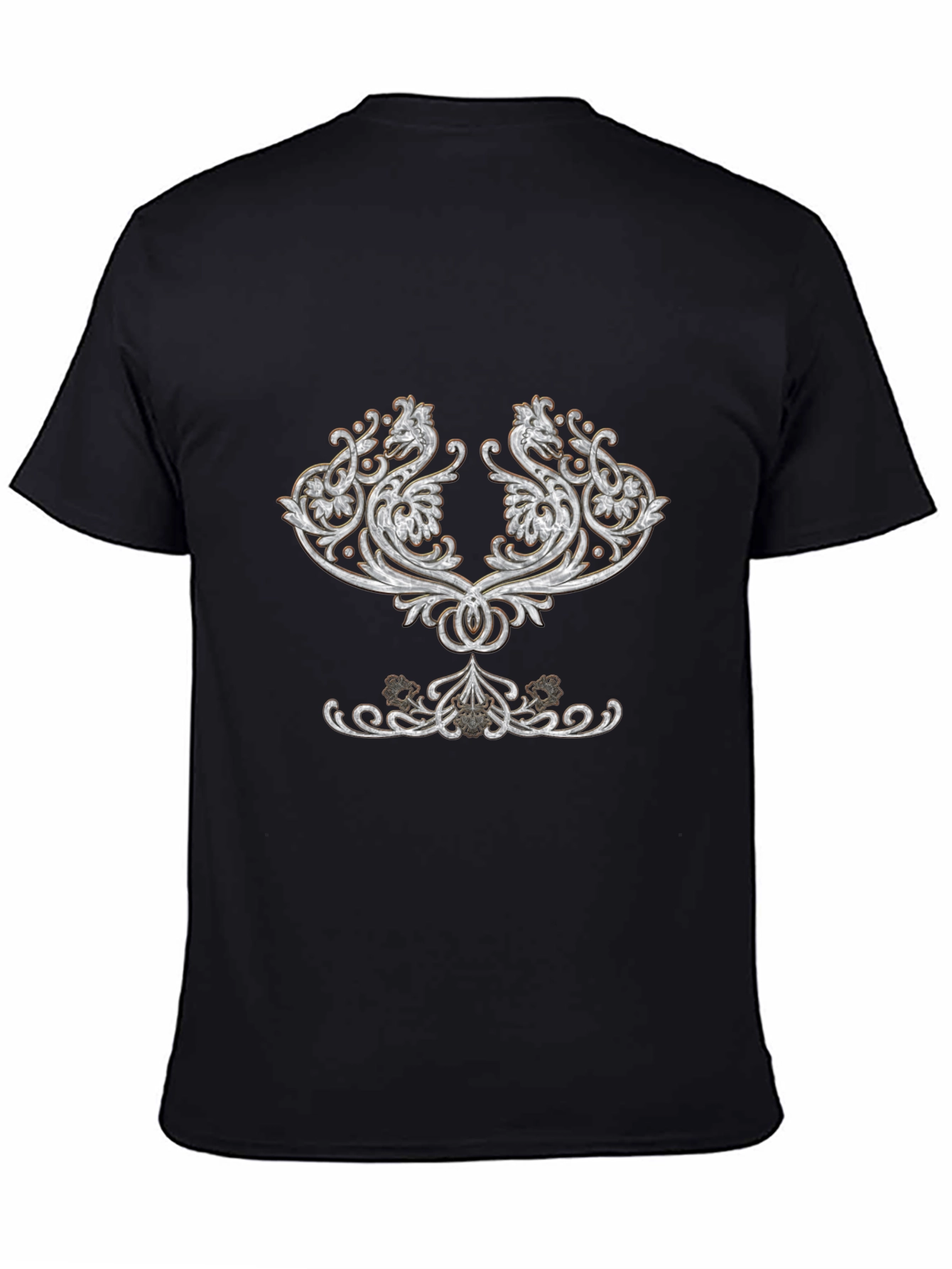 Elegant Black T-Shirt with Ornamental Design