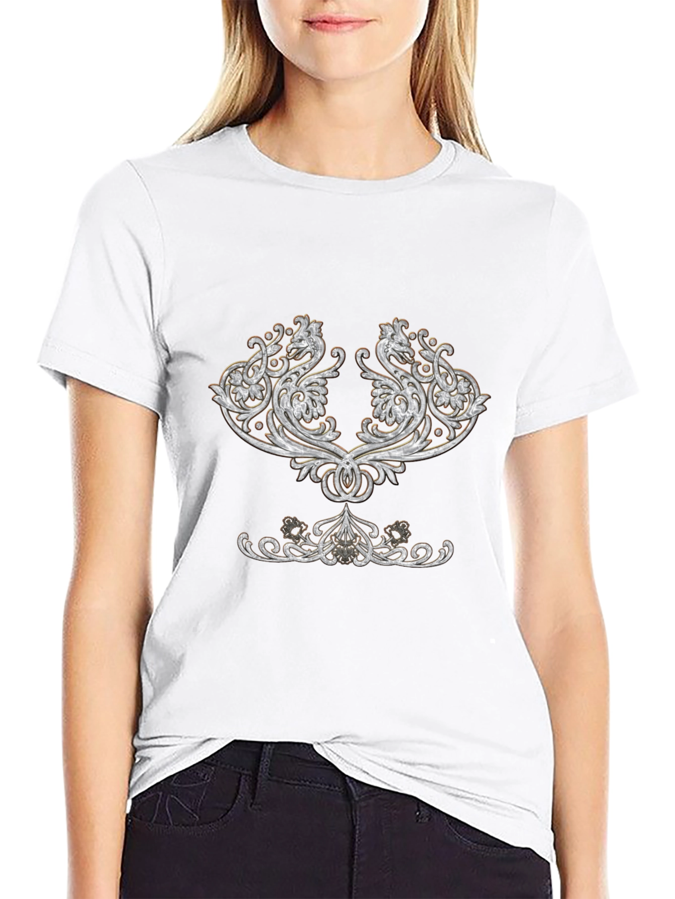 Elegant Black T-Shirt with Ornamental Design