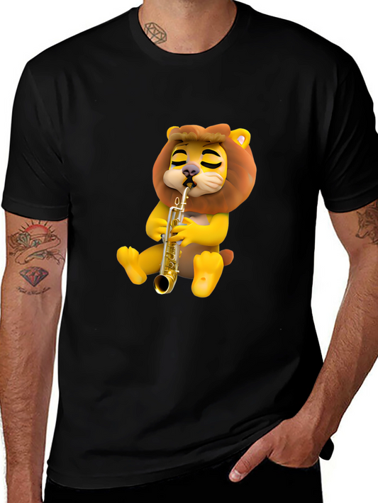 Cartoon Lion Saxophone T-Shirt