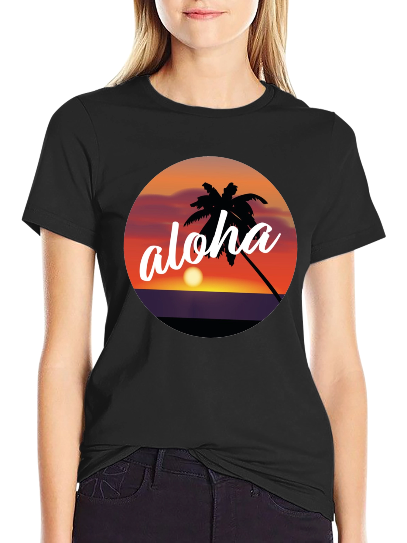 Aloha Palm Tree Sunset Graphic T-Shirt