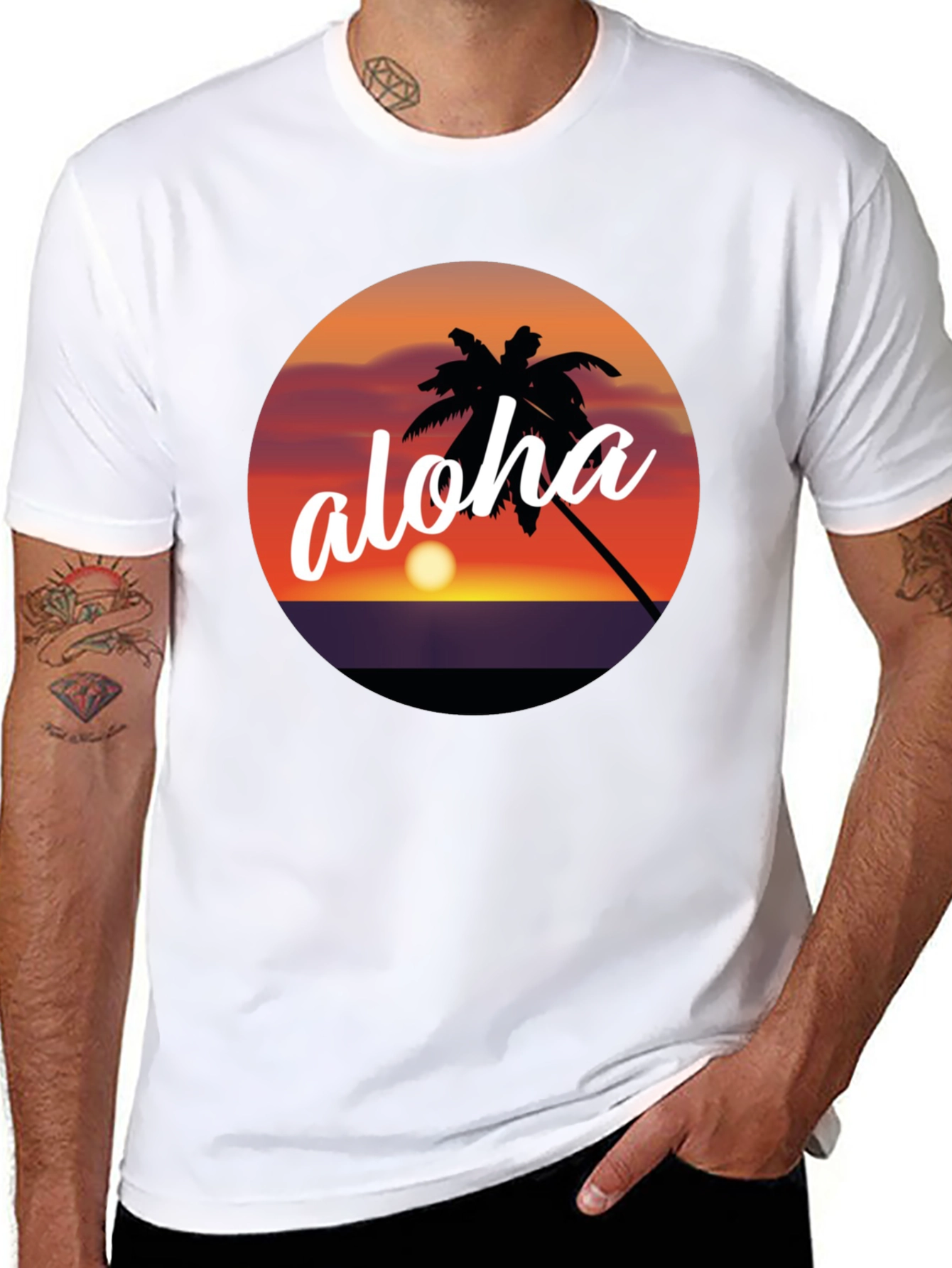 Aloha Palm Tree Sunset Graphic T-Shirt