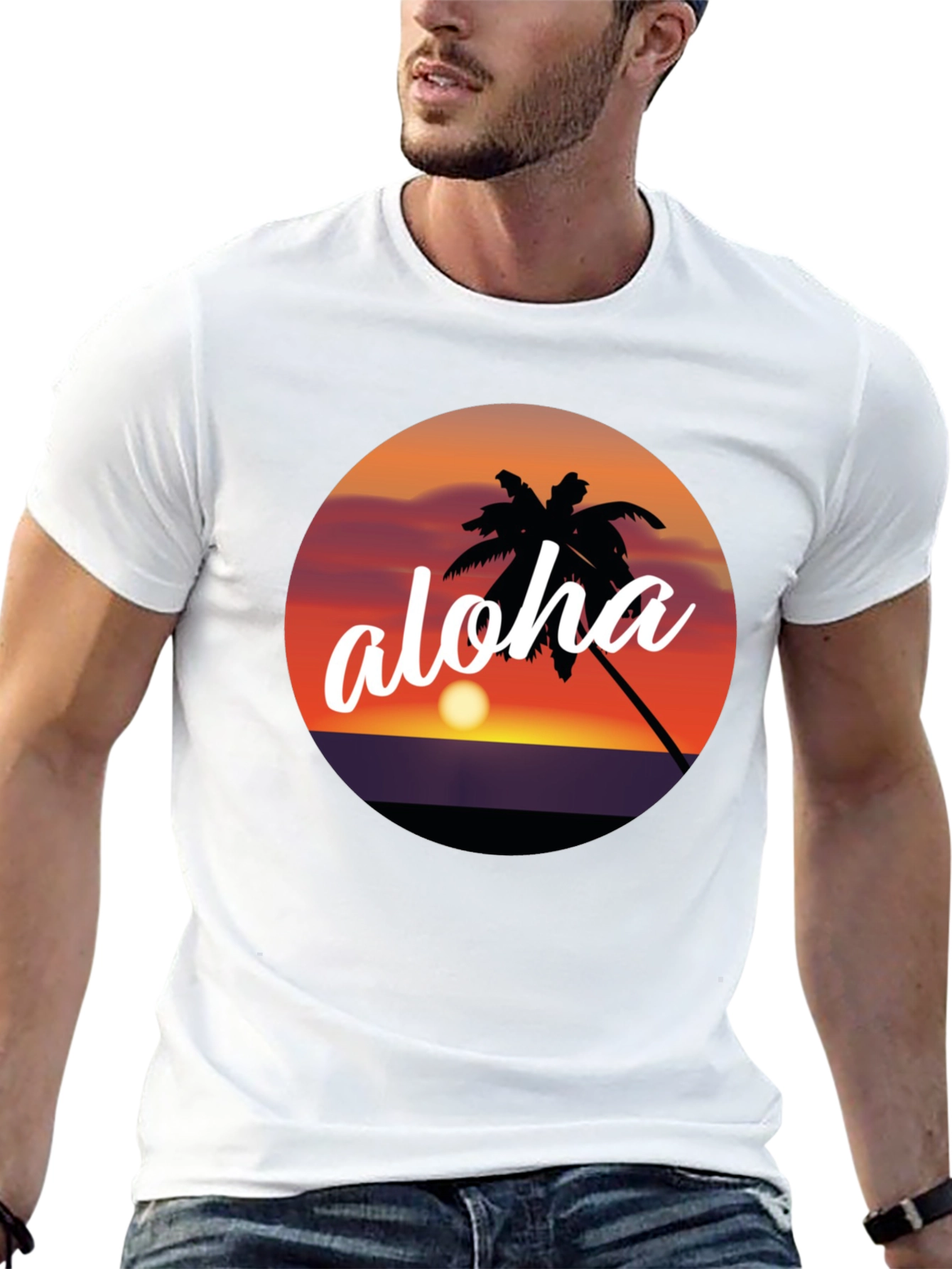 Aloha Palm Tree Sunset Graphic T-Shirt