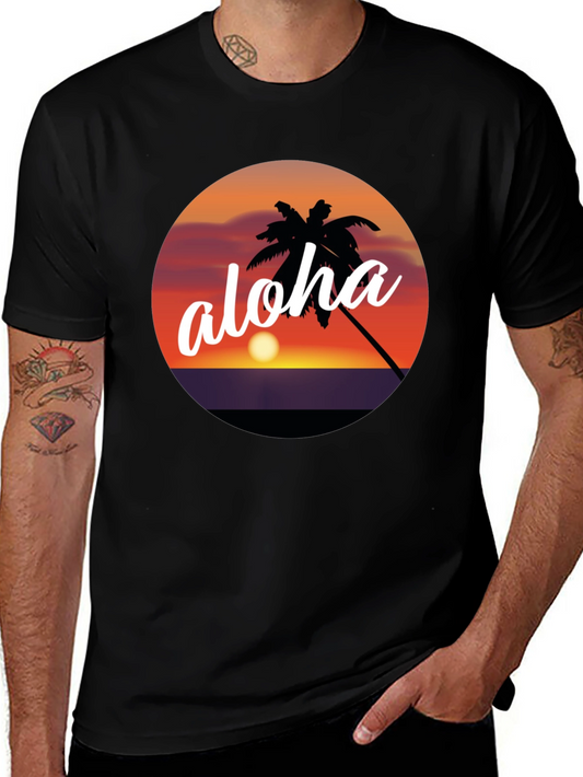 Aloha Palm Tree Sunset Graphic T-Shirt