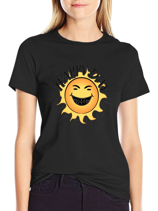 Happy Day Sun Graphic Black T-Shirt