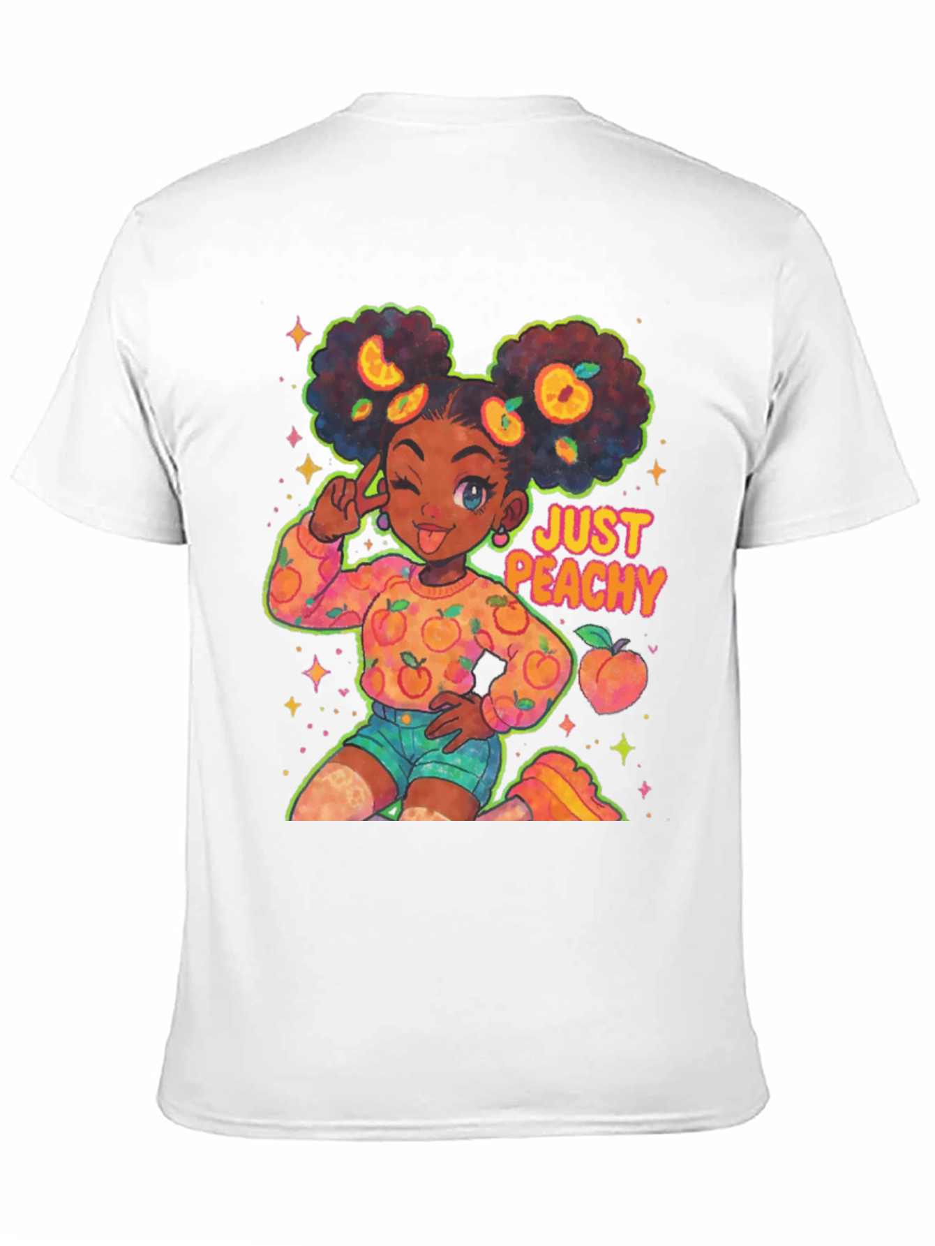 Just Peachy Afro Girl Black T-Shirt