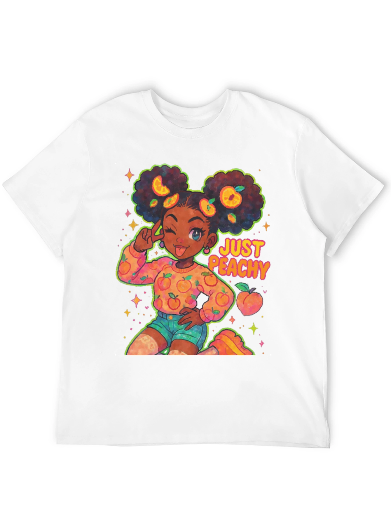 Just Peachy Afro Girl Black T-Shirt