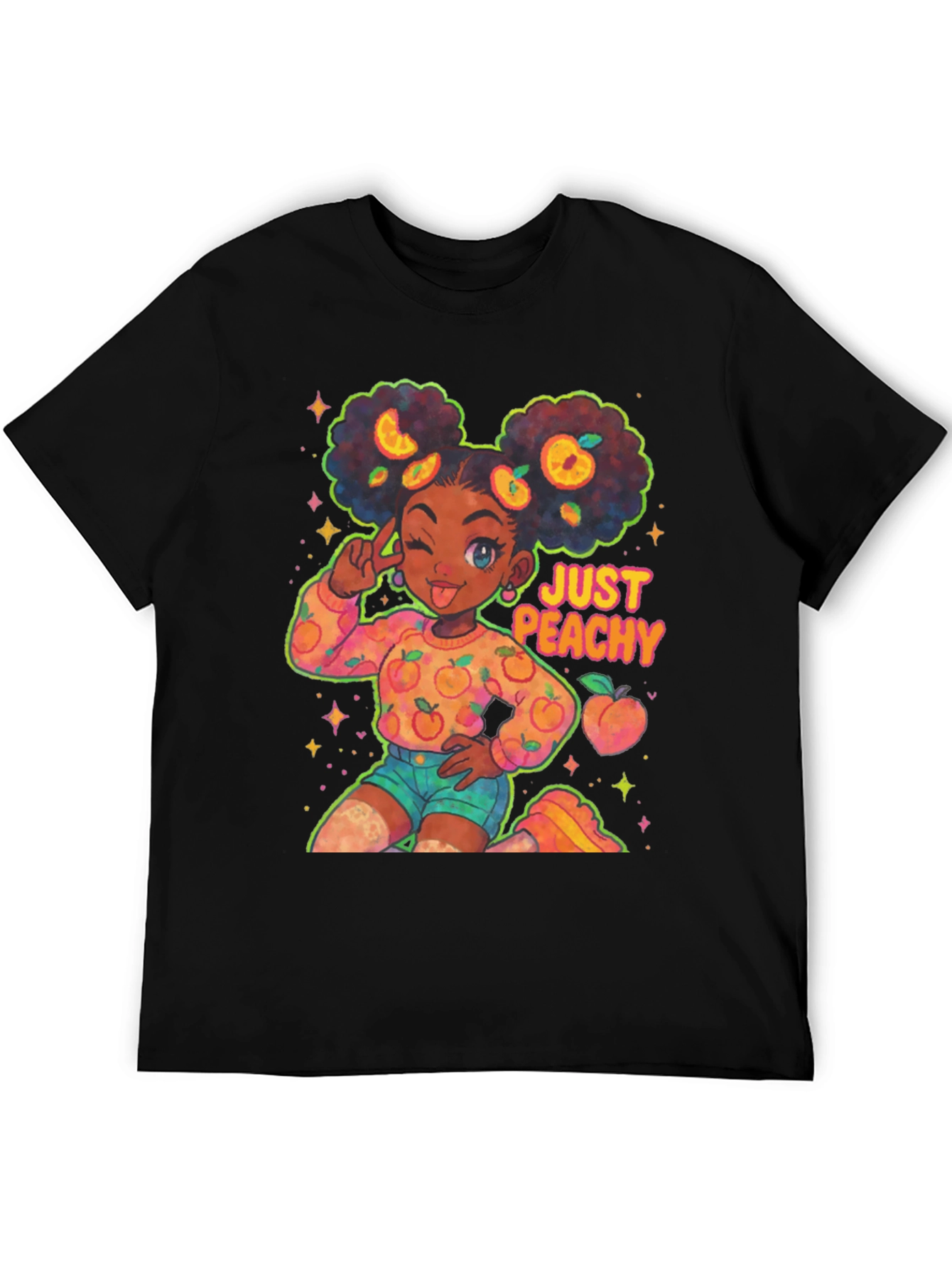 Just Peachy Afro Girl Black T-Shirt