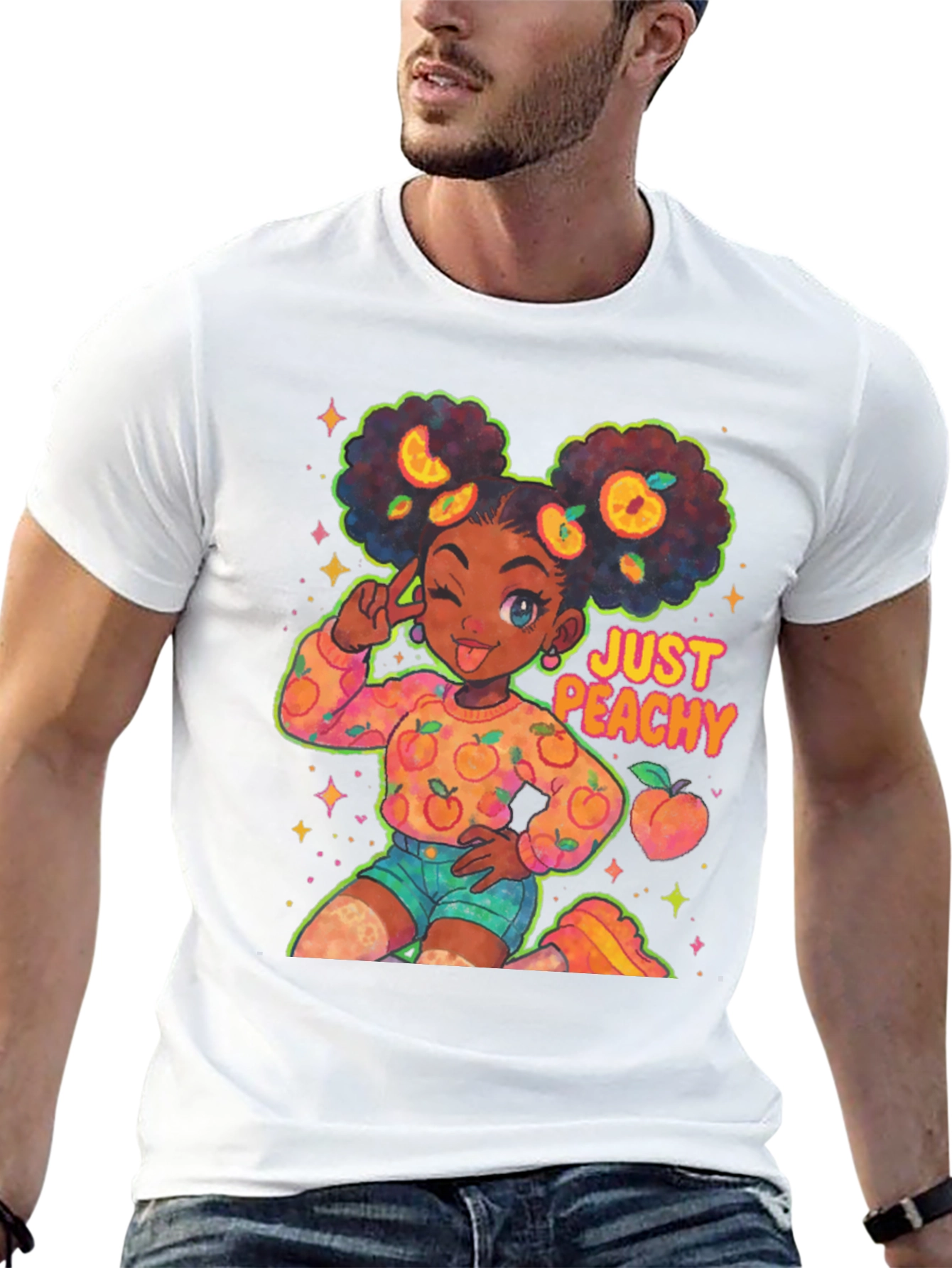 Just Peachy Afro Girl Black T-Shirt