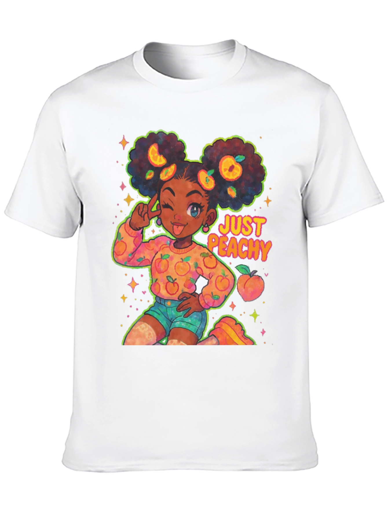 Just Peachy Afro Girl Black T-Shirt