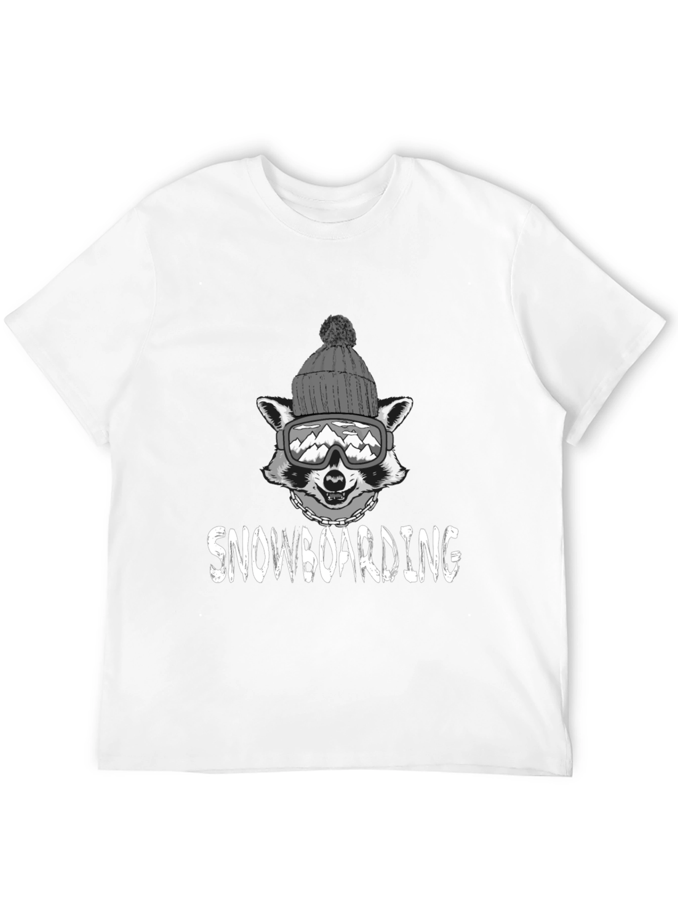 Snowboarding Raccoon Graphic Tee - Black Cotton
