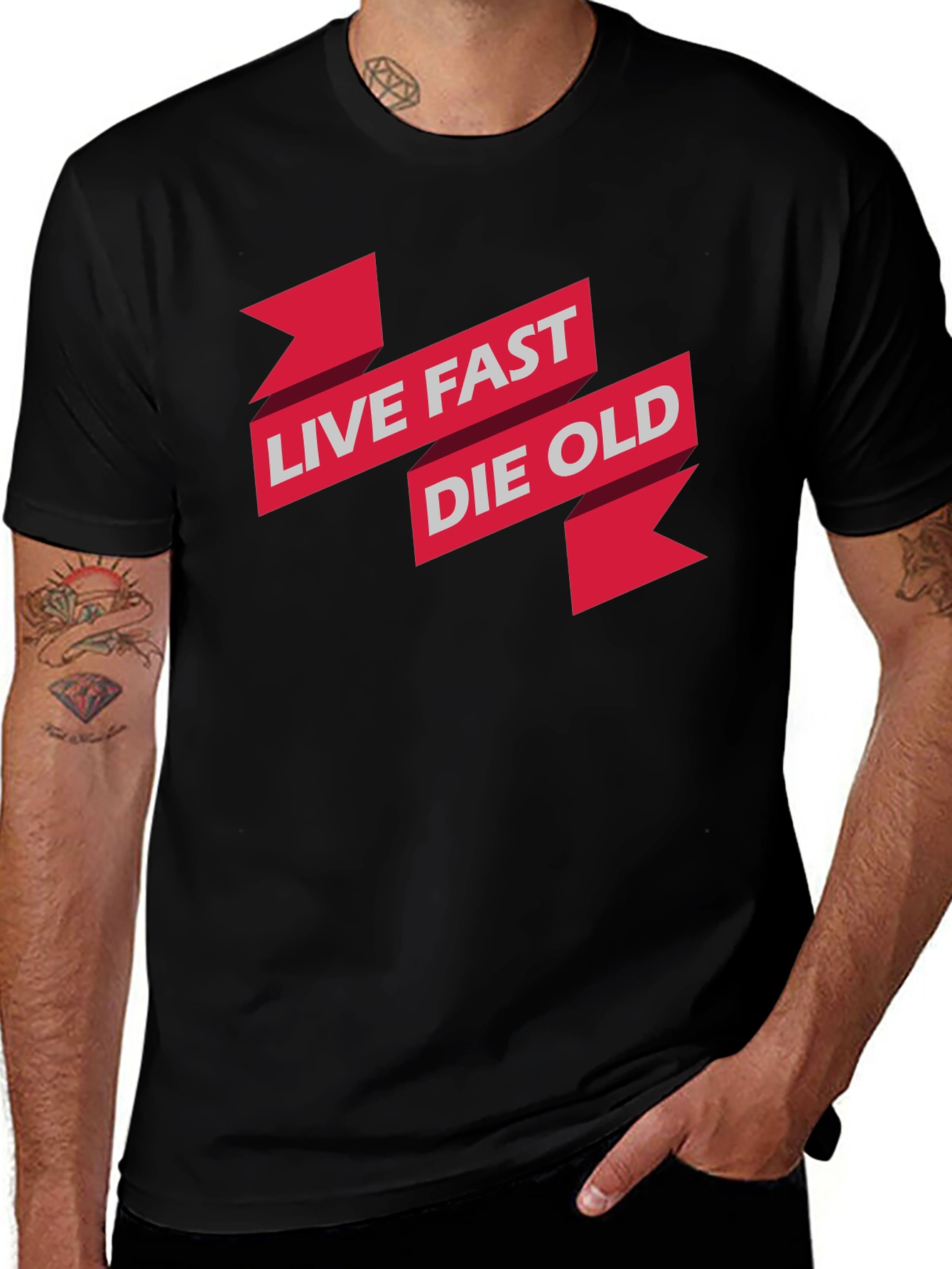 Live Fast Die Old Graphic Print Black T-Shirt