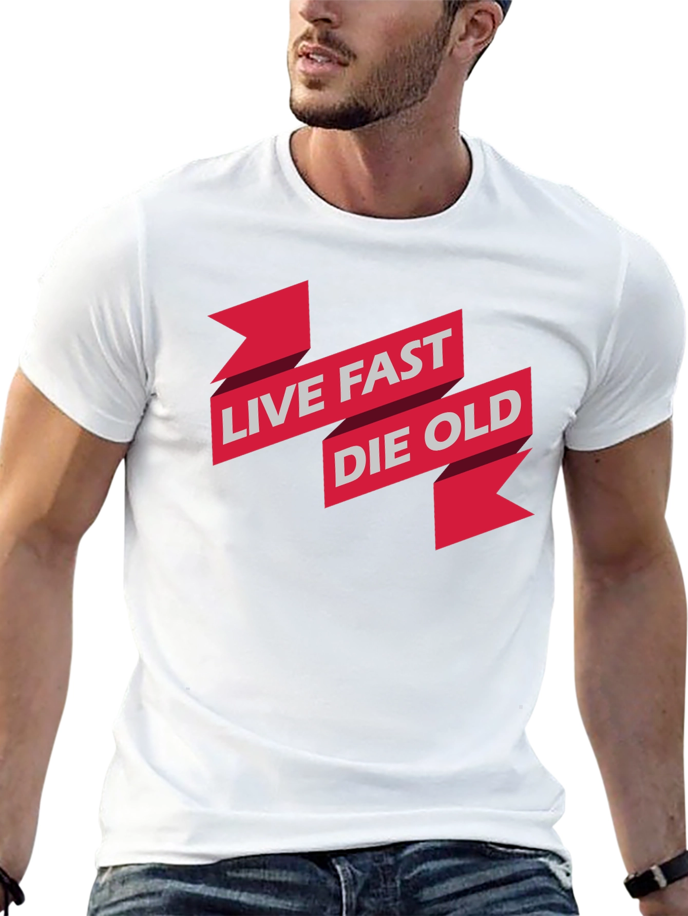 Live Fast Die Old Graphic Print Black T-Shirt