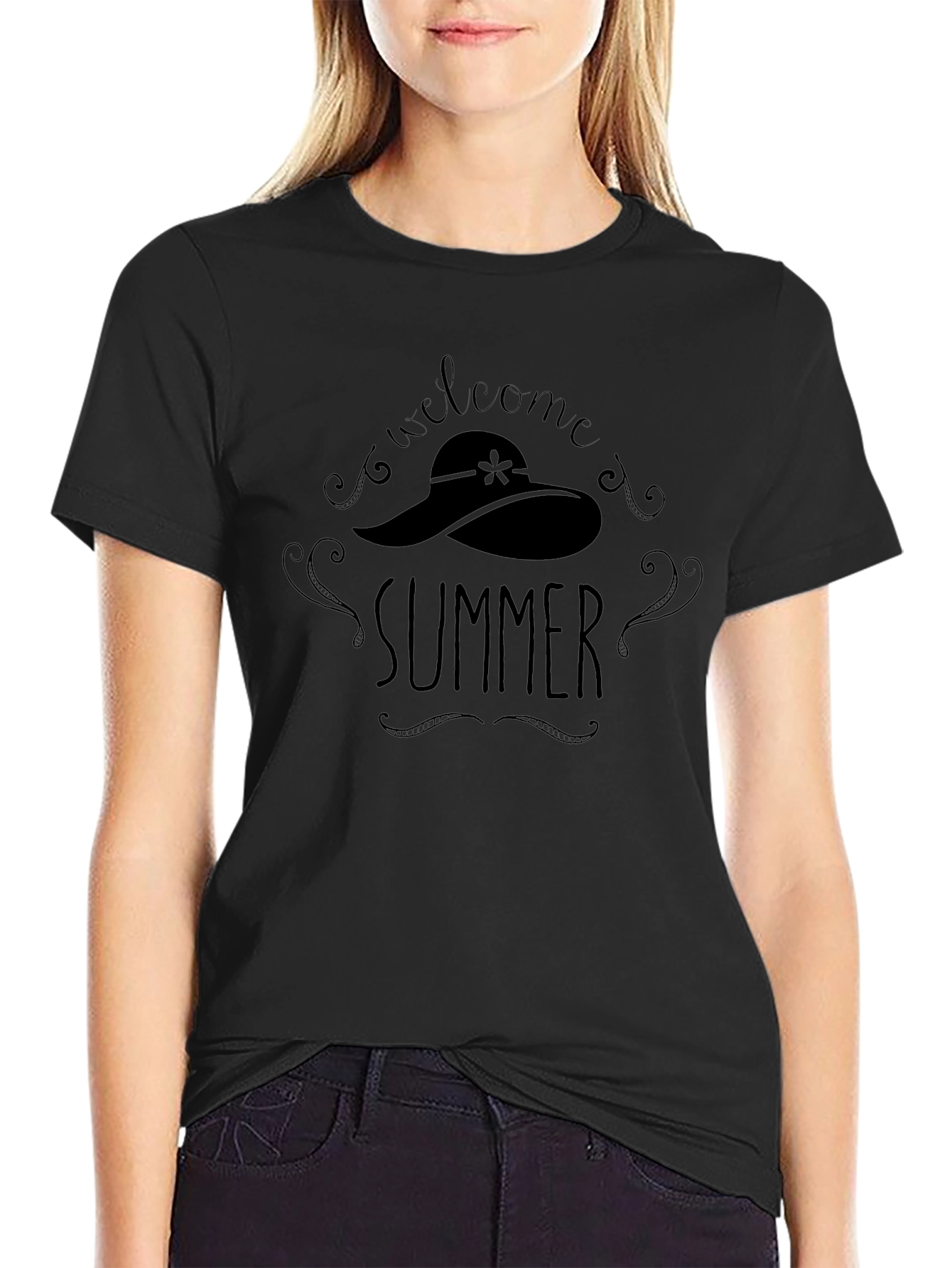 Welcome Summer Graphic Tee - Casual Black T-Shirt