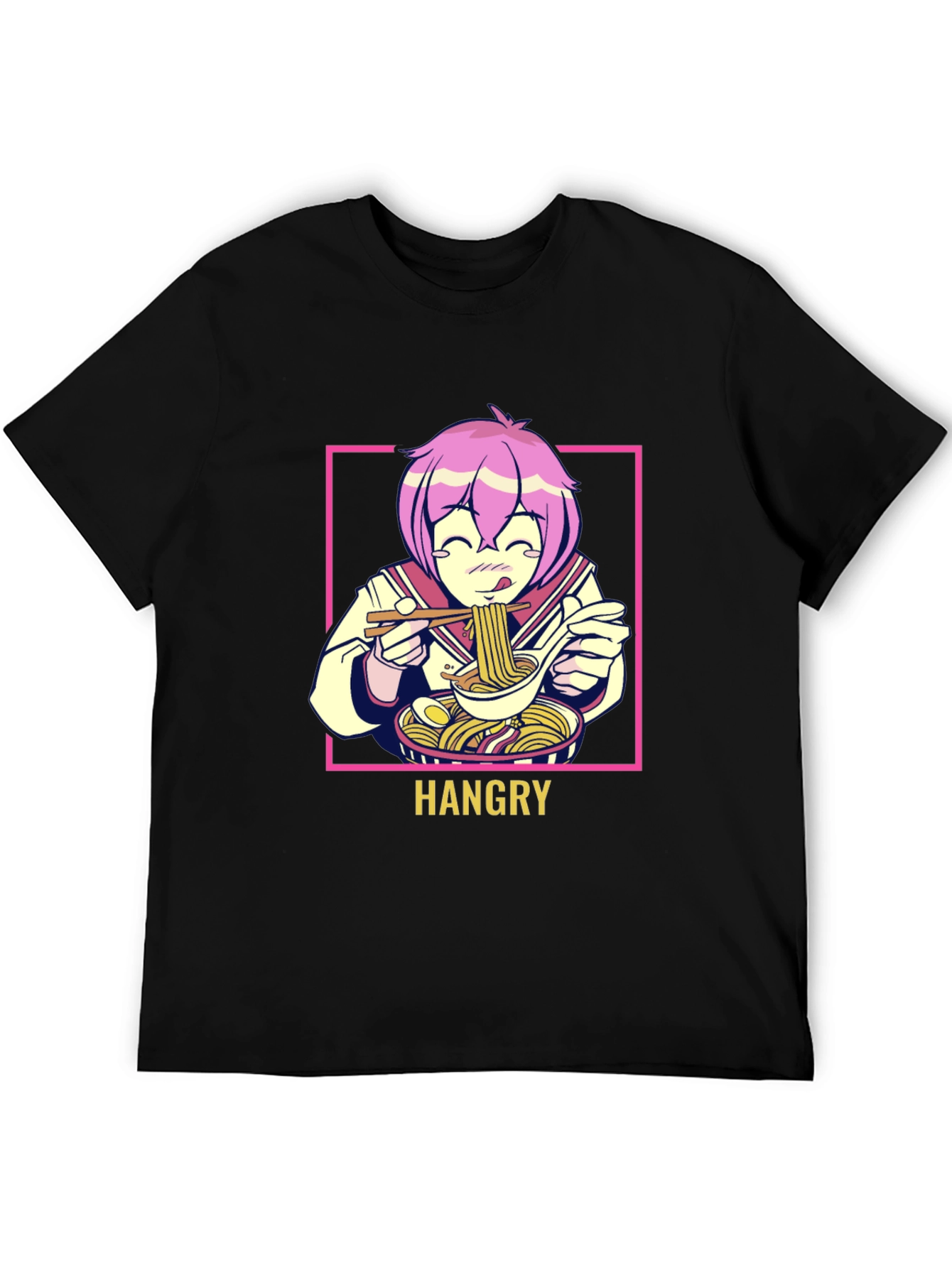 Hangry Anime Ramen Graphic T-Shirt - Black