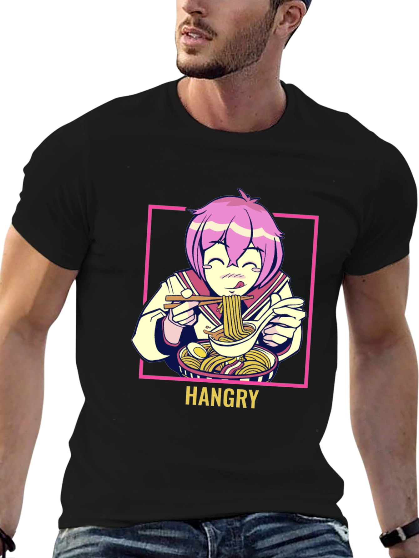 Hangry Anime Ramen Graphic T-Shirt - Black
