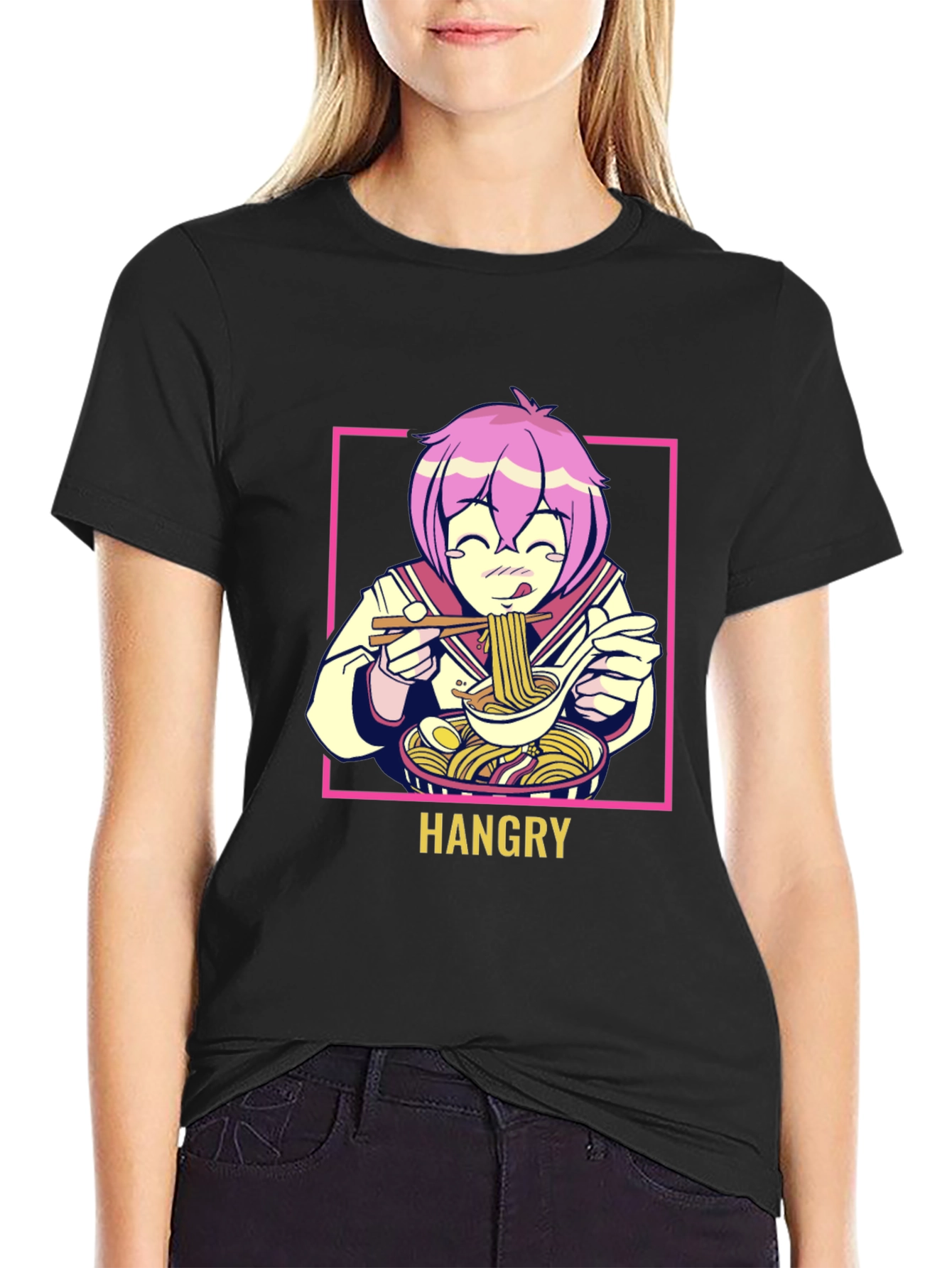 Hangry Anime Ramen Graphic T-Shirt - Black