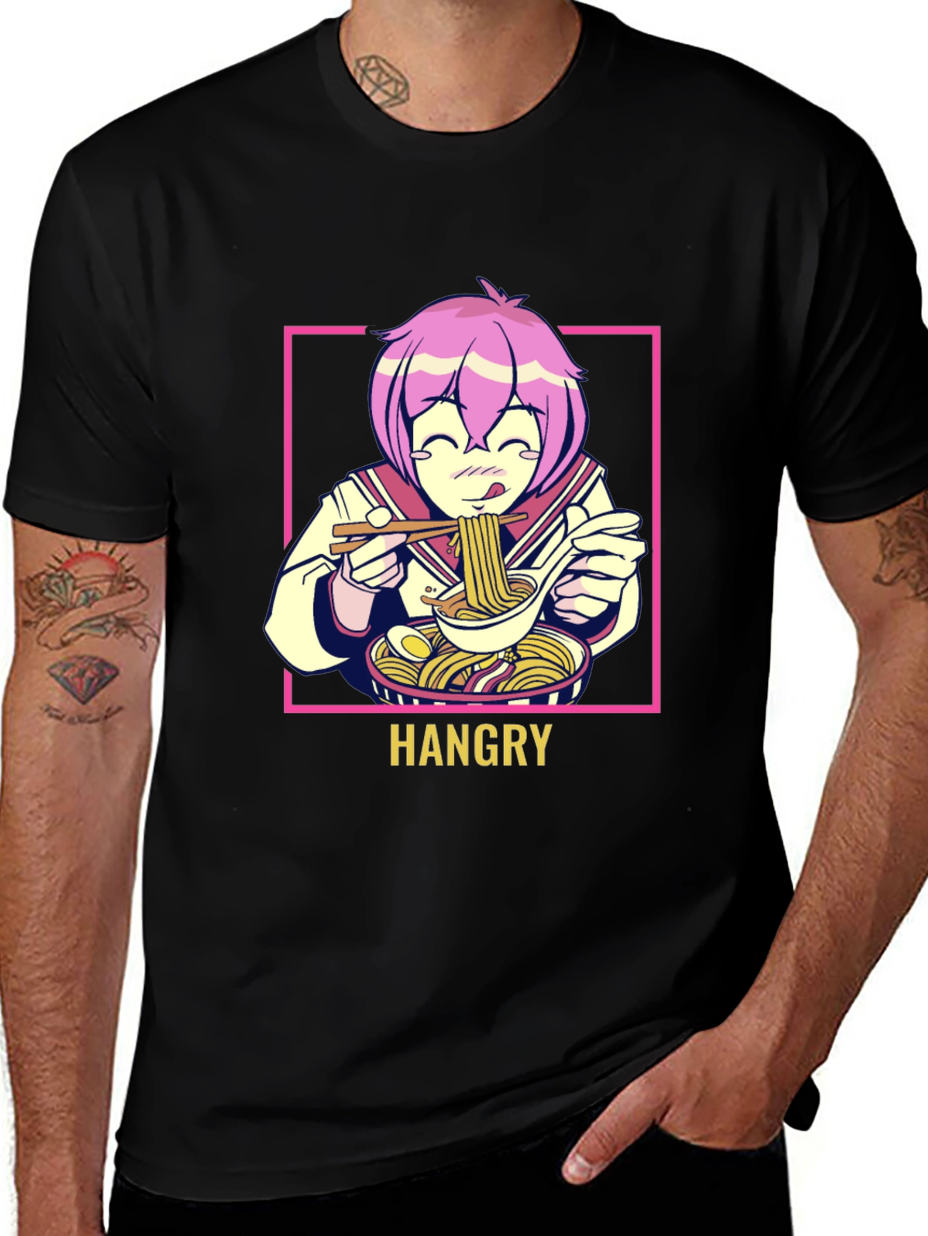 Hangry Anime Ramen Graphic T-Shirt - Black