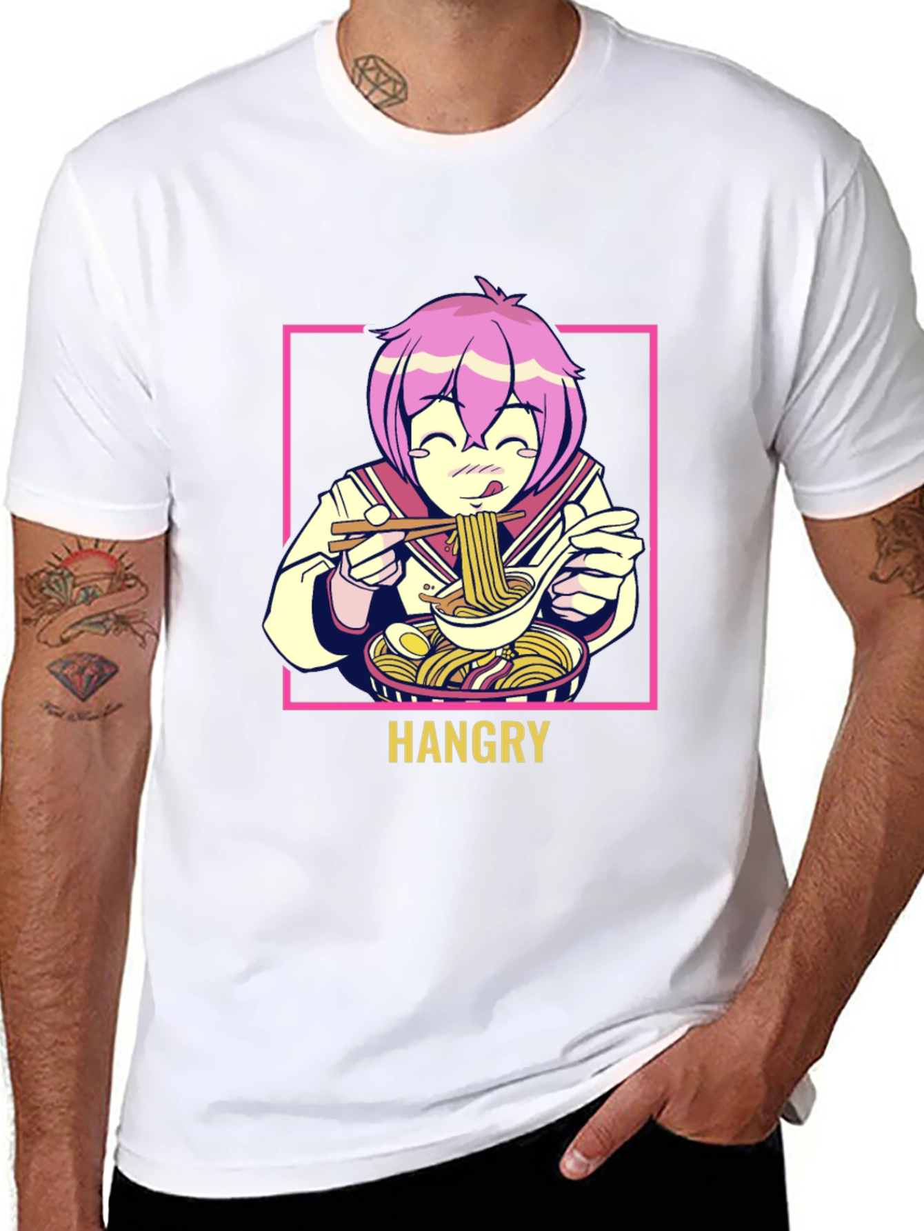 Hangry Anime Ramen Graphic T-Shirt - Black