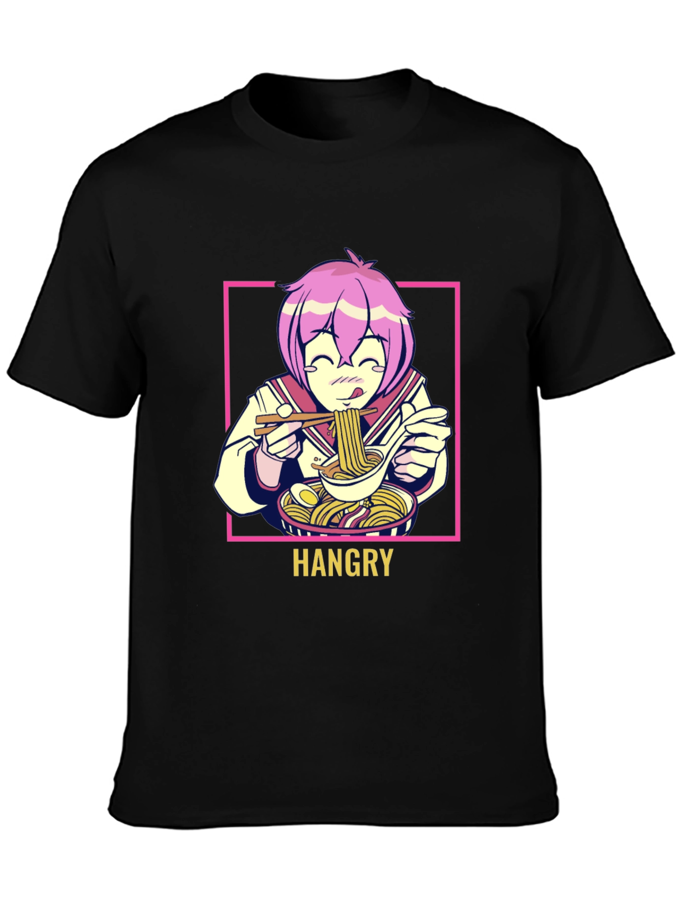 Hangry Anime Ramen Graphic T-Shirt - Black