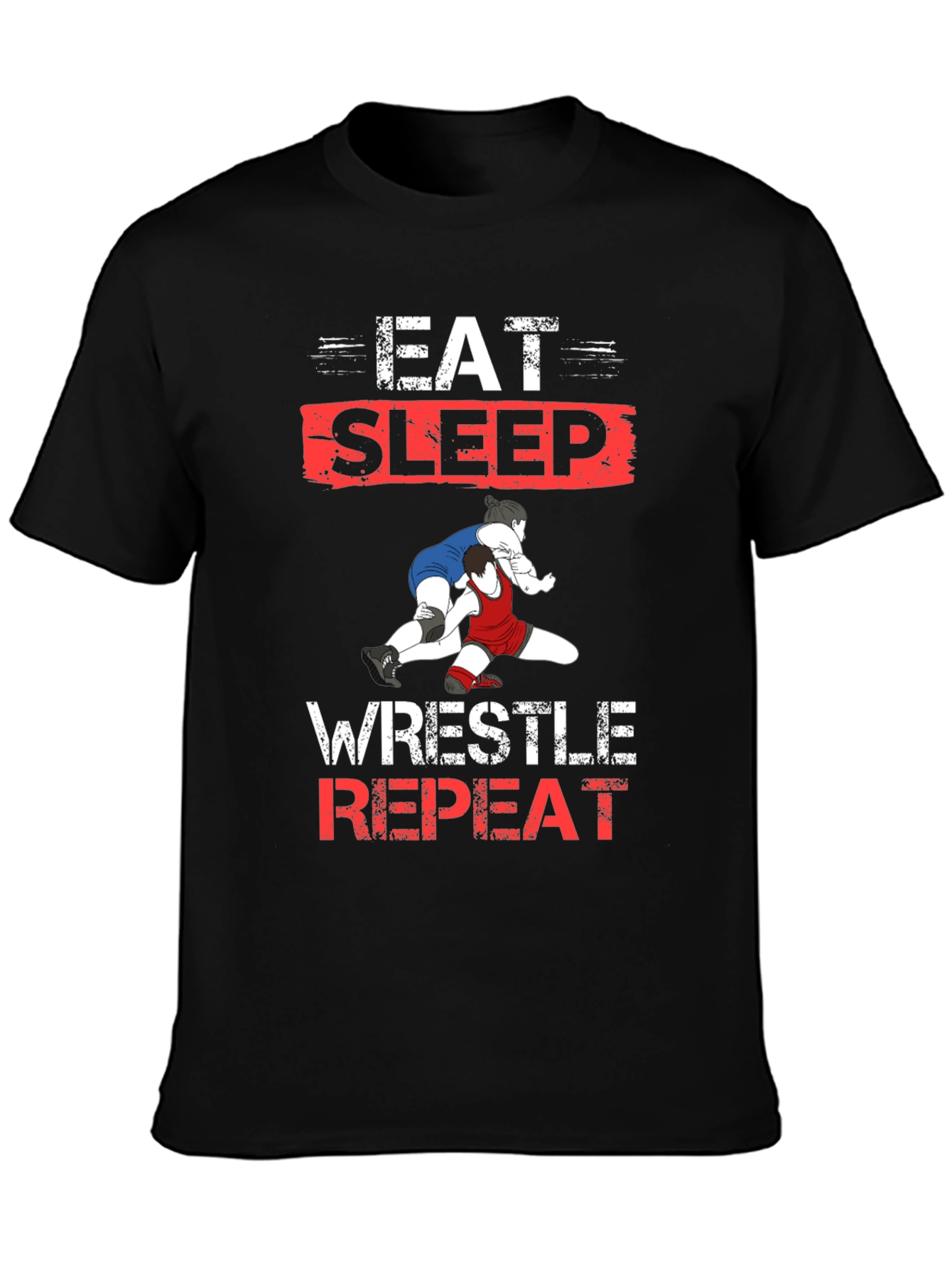 Eat Sleep Wrestle Repeat Black T-Shirt