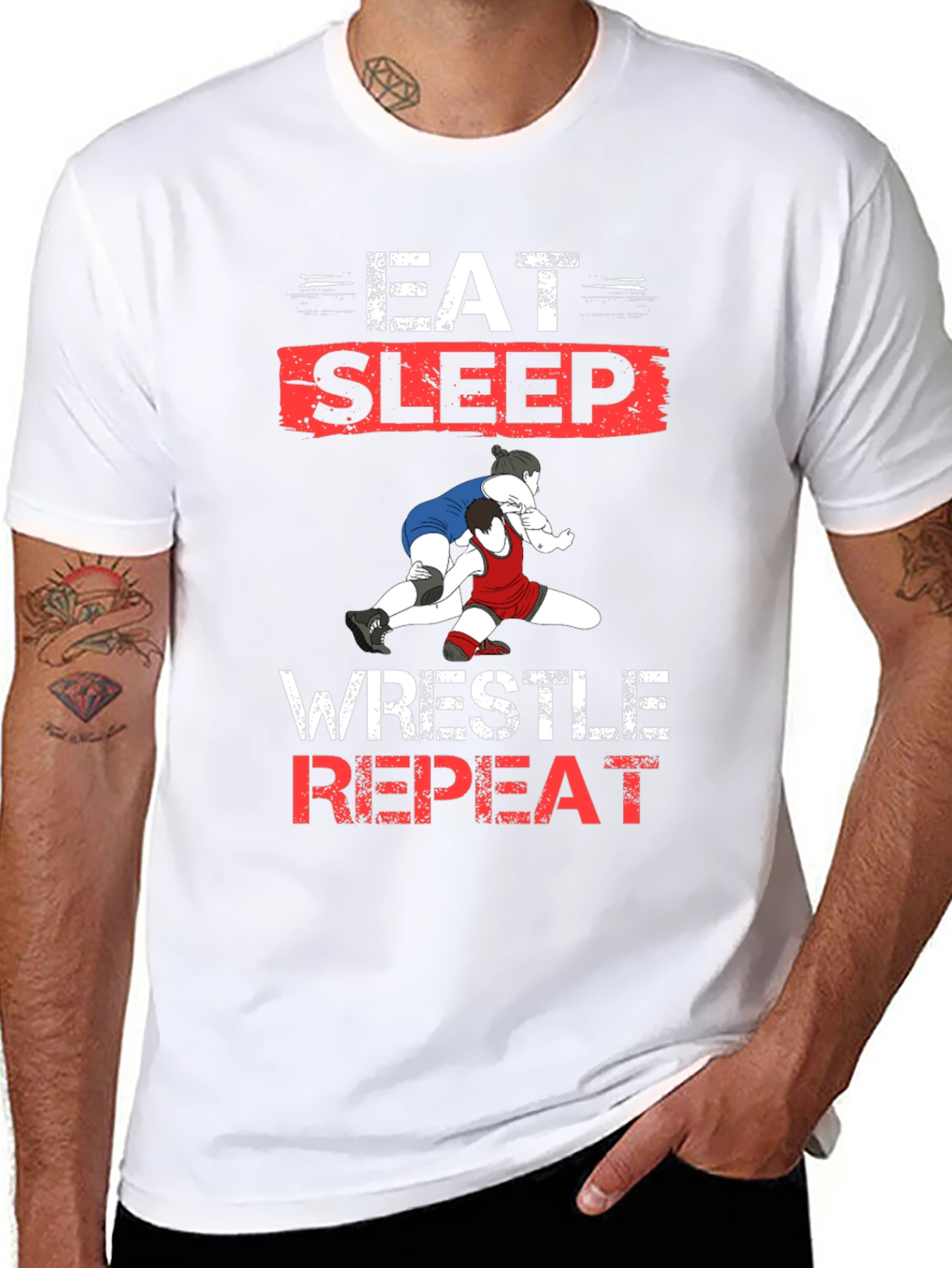 Eat Sleep Wrestle Repeat Black T-Shirt
