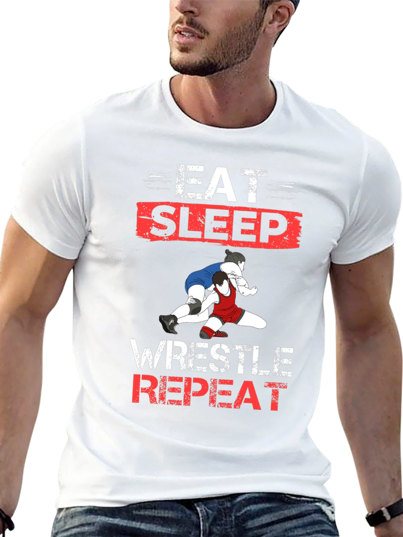Eat Sleep Wrestle Repeat Black T-Shirt
