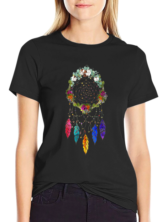 Floral Dream Catcher Graphic Tee - Black