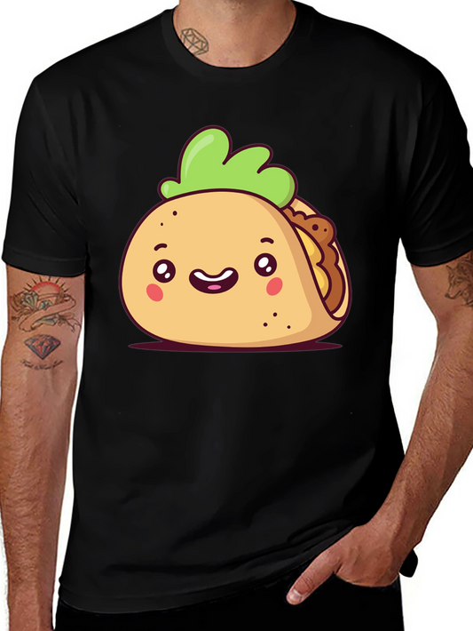 Cute Cartoon Taco Black T-Shirt