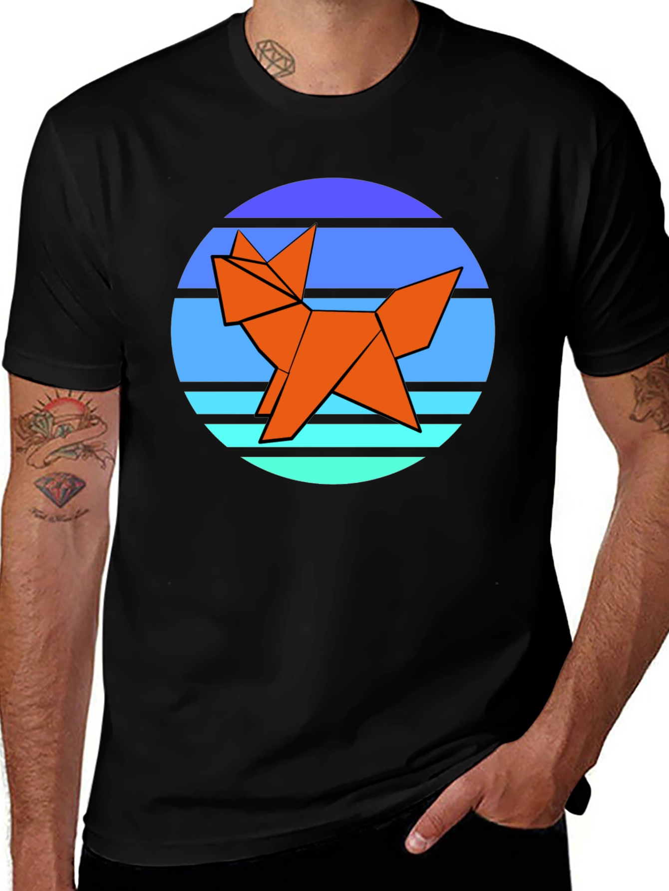 Origami Fox Graphic Tee - Black