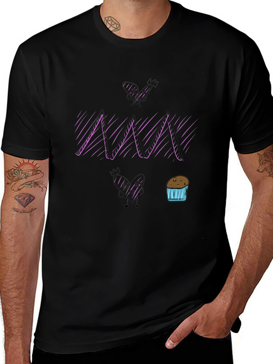 Fun Cartoon Graphic Print Black T-Shirt