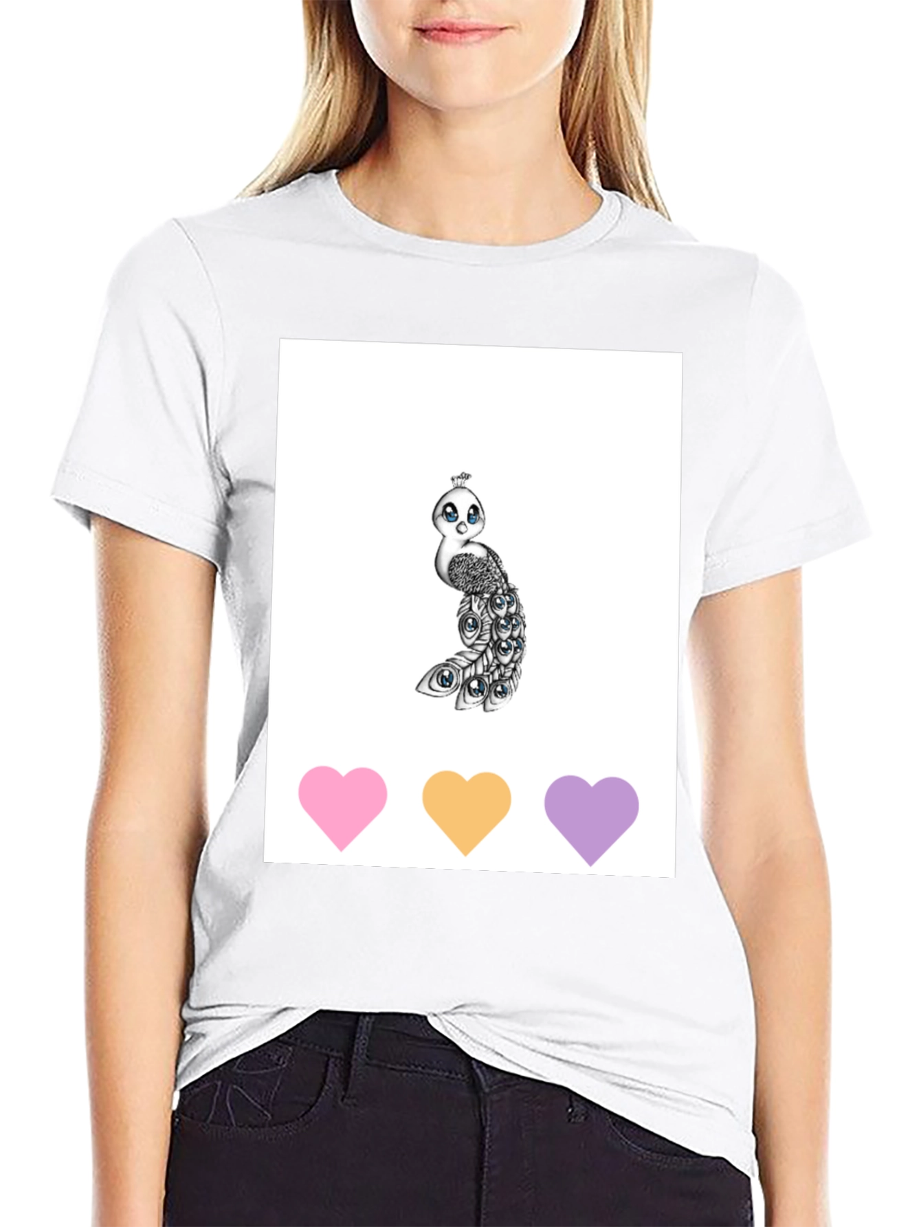 Cute Peacock Graphic Tee - Unisex Black T-Shirt
