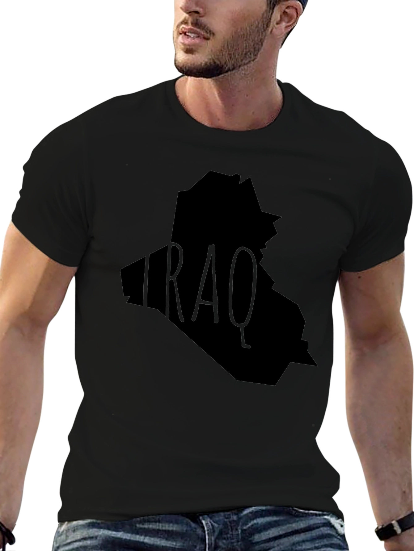 Iraq Map Graphic T-Shirt - Black Crew Neck