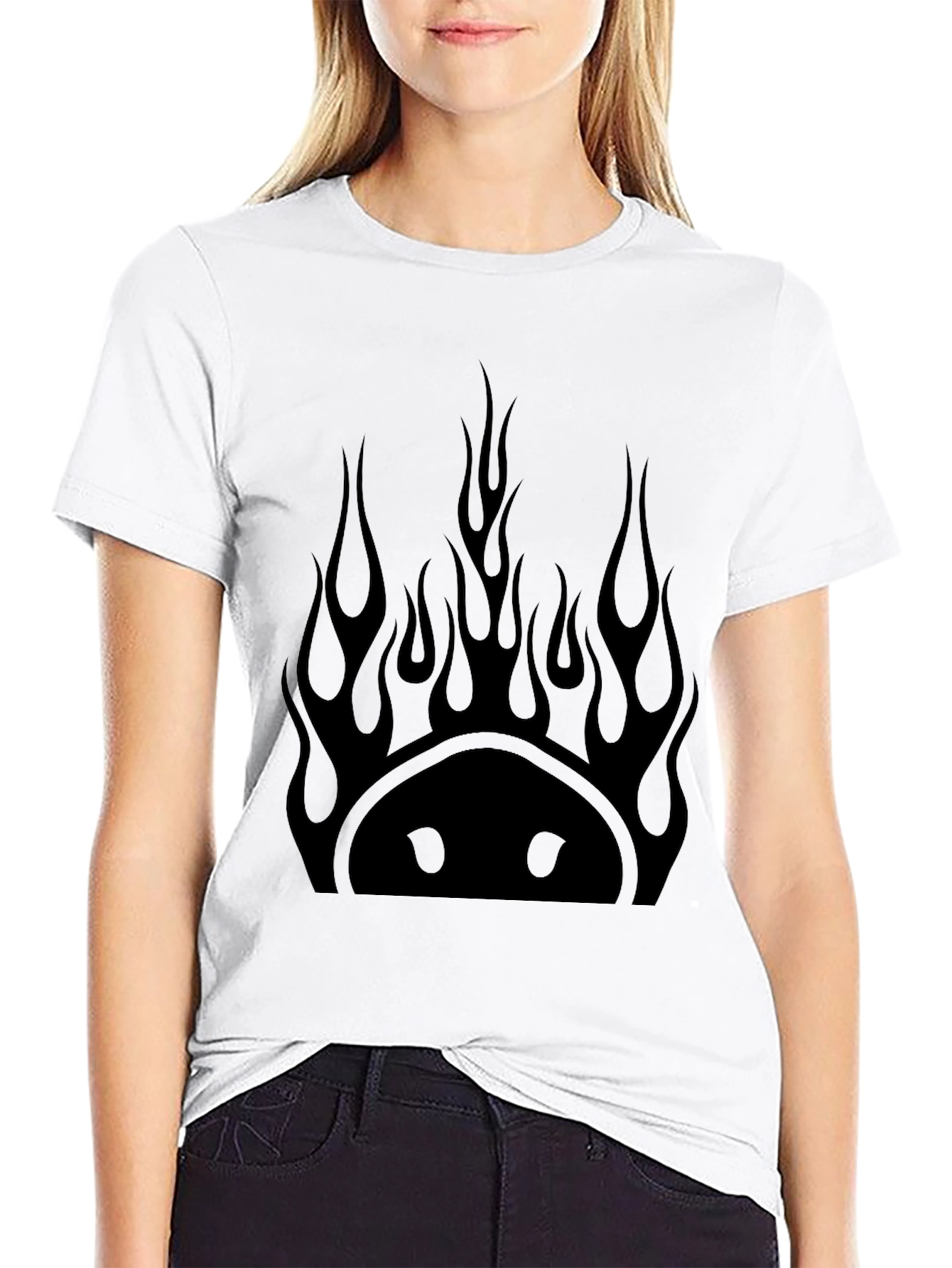 Flaming Smiley Face Black T-Shirt