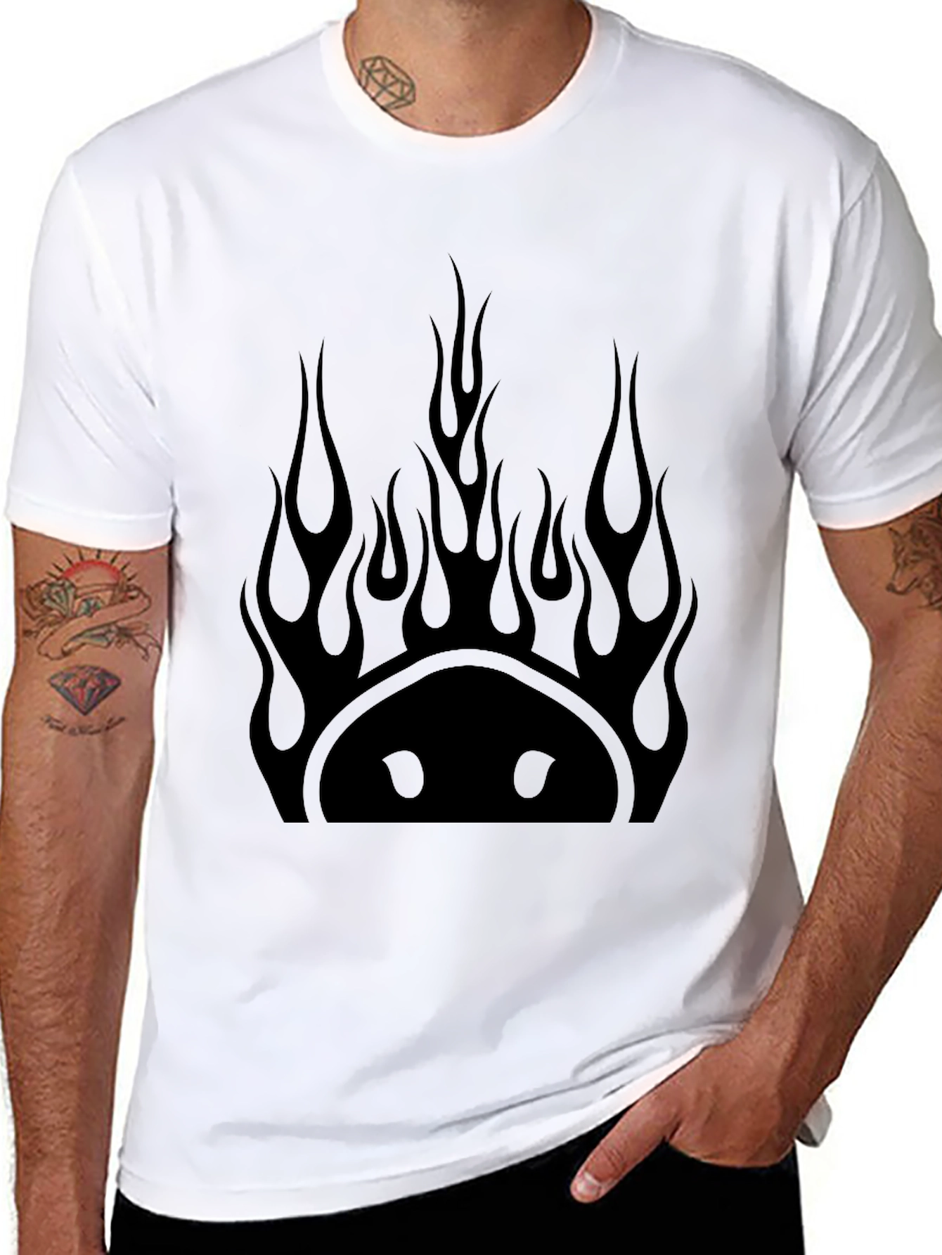 Flaming Smiley Face Black T-Shirt