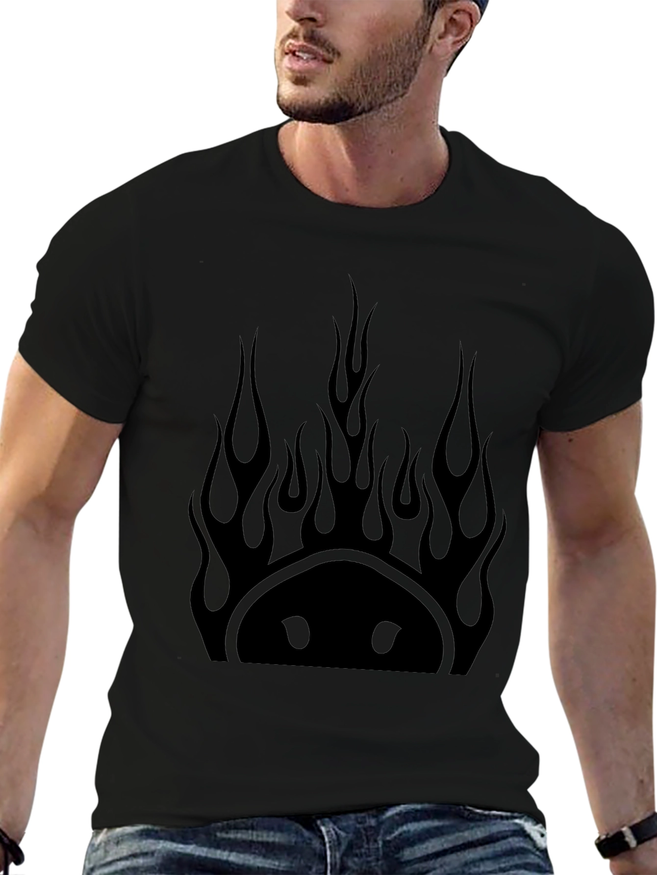 Flaming Smiley Face Black T-Shirt