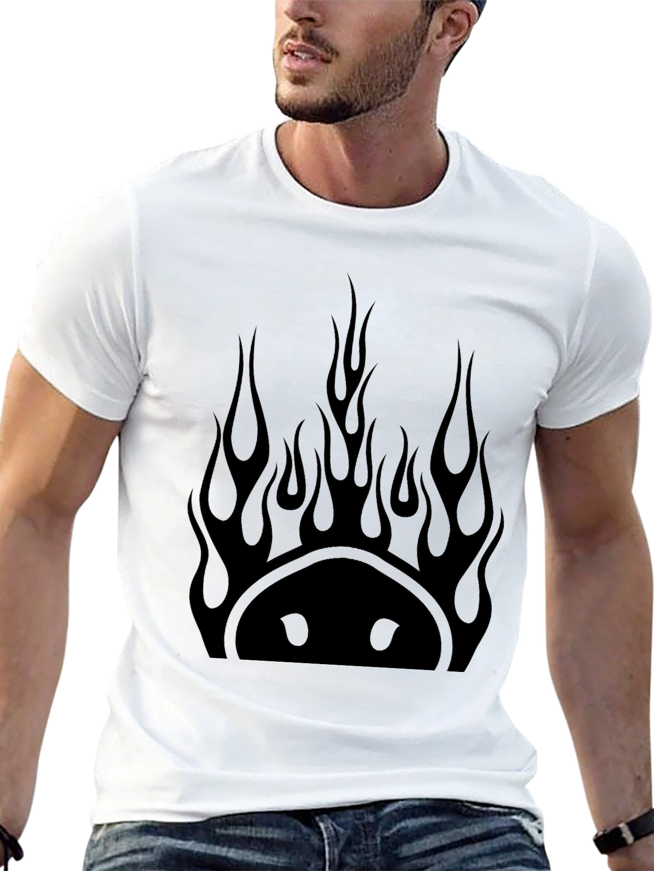 Flaming Smiley Face Black T-Shirt