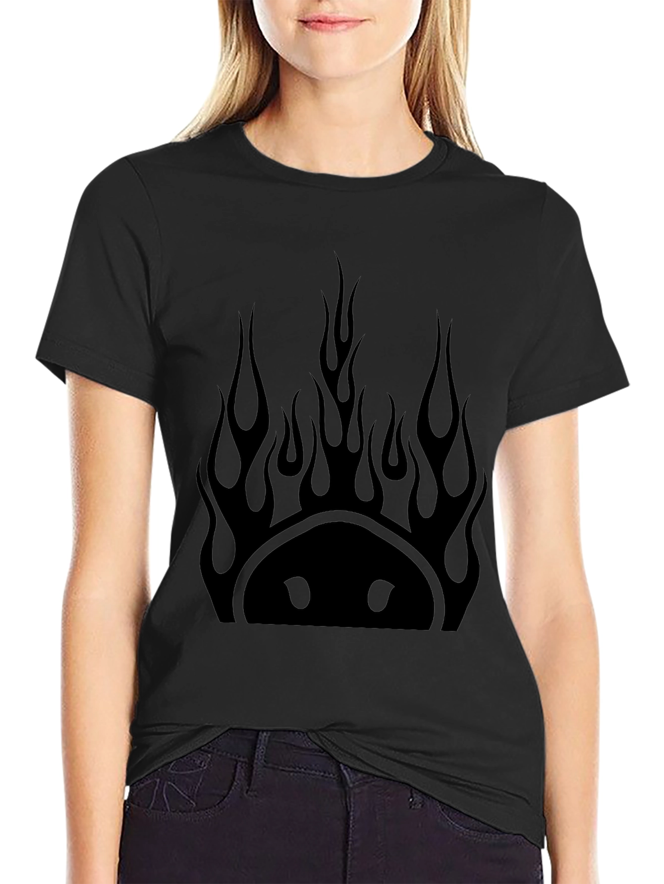 Flaming Smiley Face Black T-Shirt