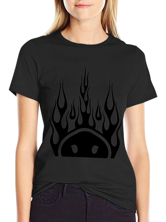Flaming Smiley Face Black T-Shirt