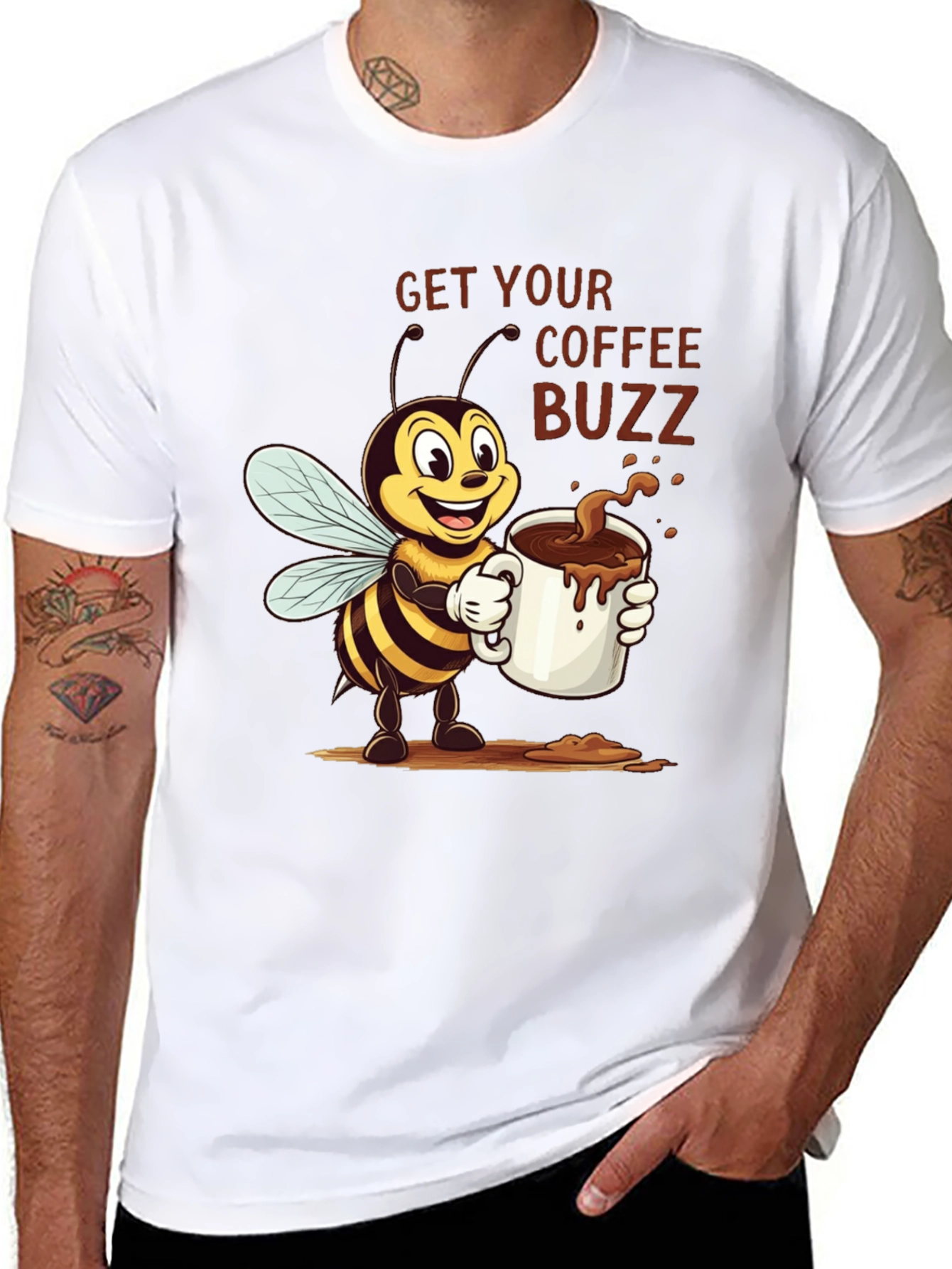 Coffee Buzz T-Shirt - Cute Bee Design