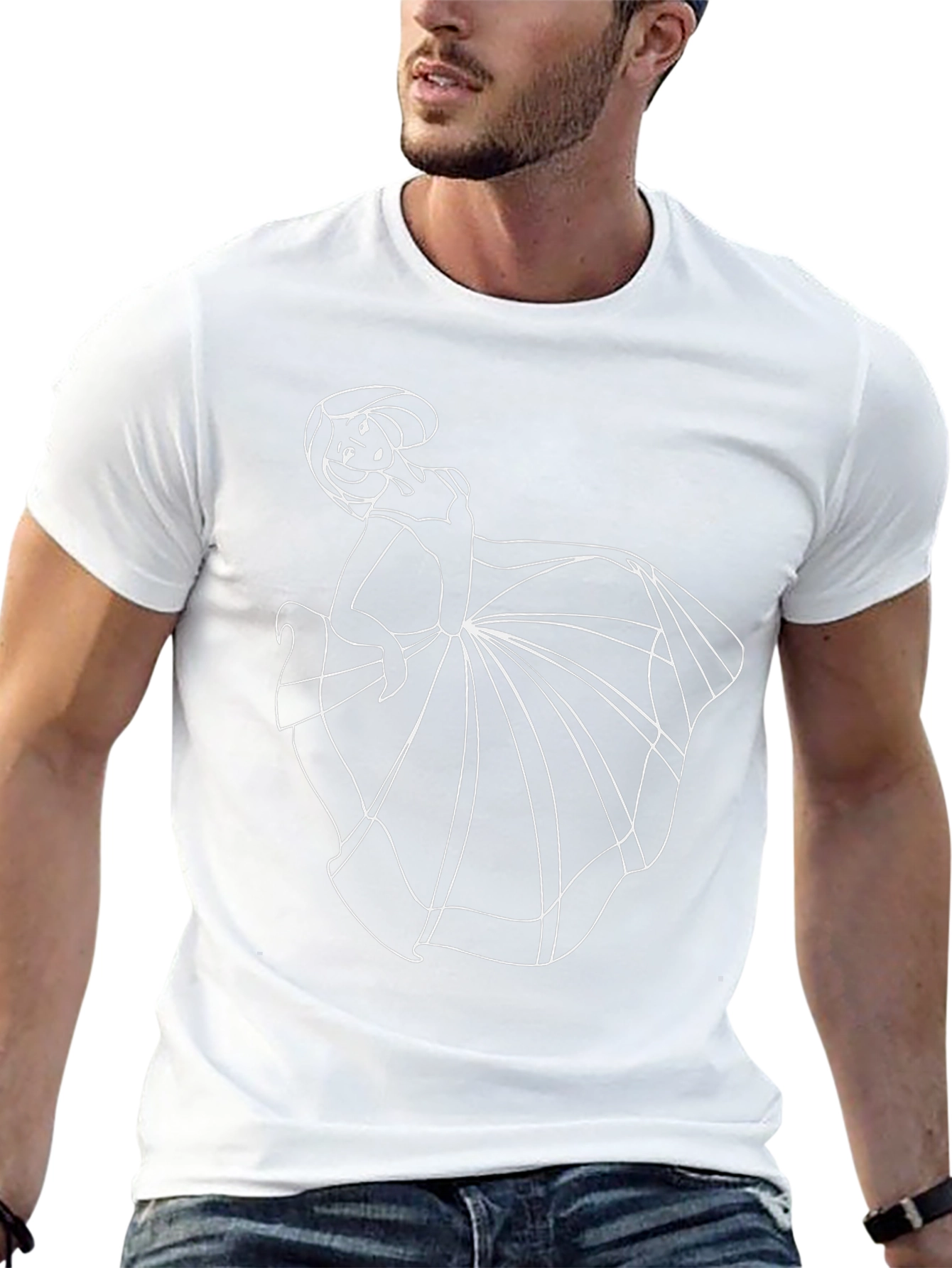 Elegant Black T-Shirt with White Princess Graphic