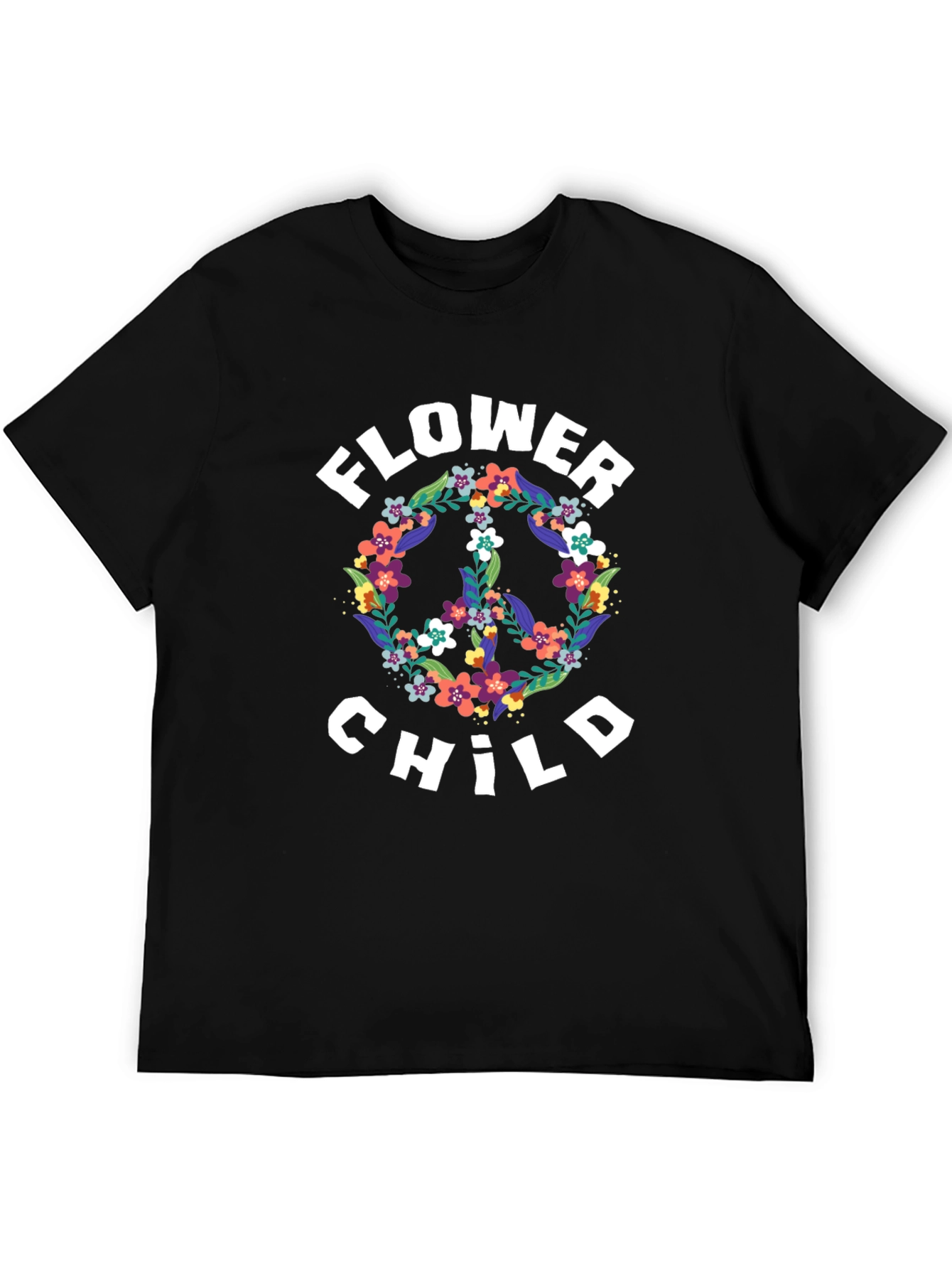 Flower Child Peace Sign Graphic Tee - Black