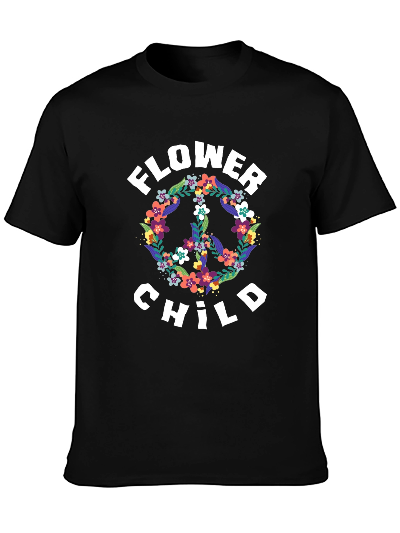 Flower Child Peace Sign Graphic Tee - Black