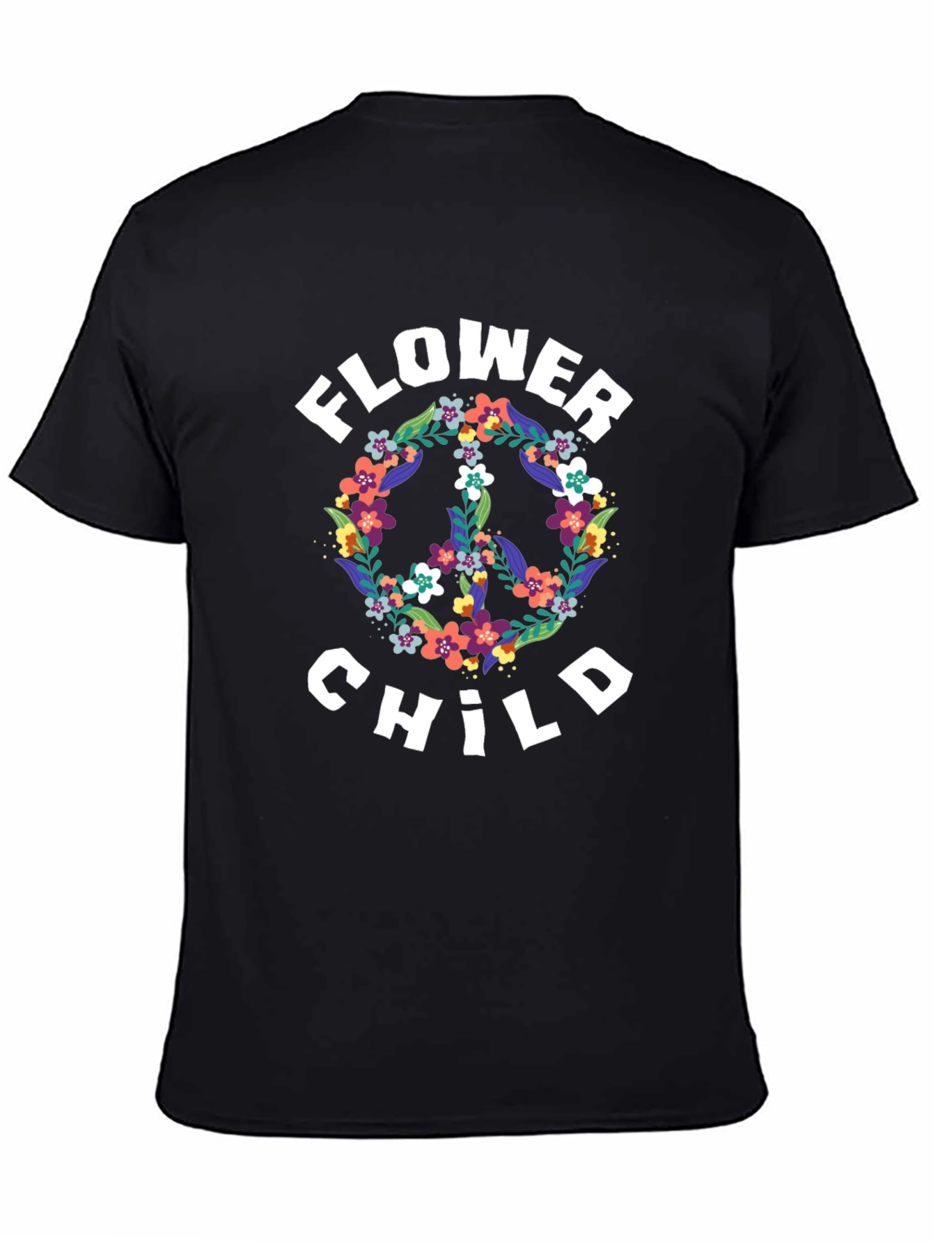 Flower Child Peace Sign Graphic Tee - Black