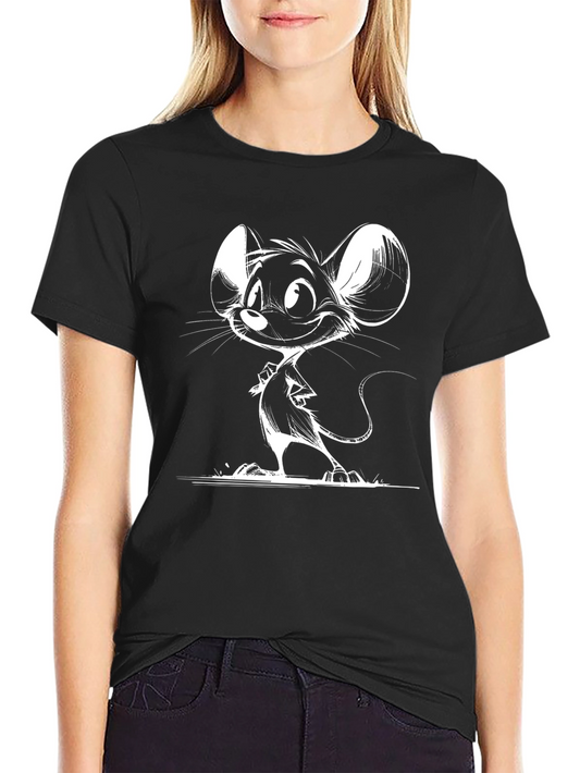 Cartoon Mouse Graphic Tee - Black Cotton Shirt