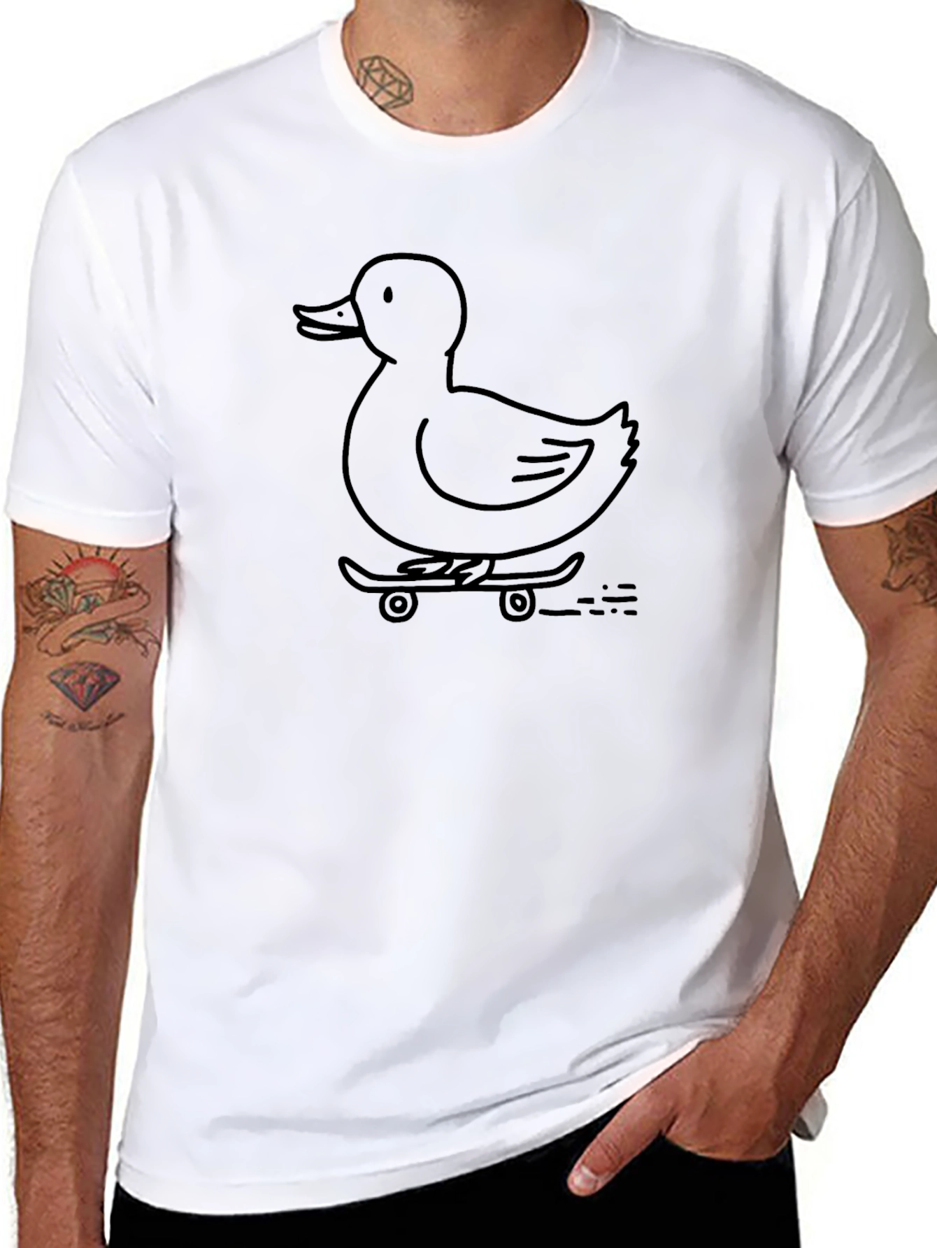 Duck on Skateboard Graphic Tee - Black