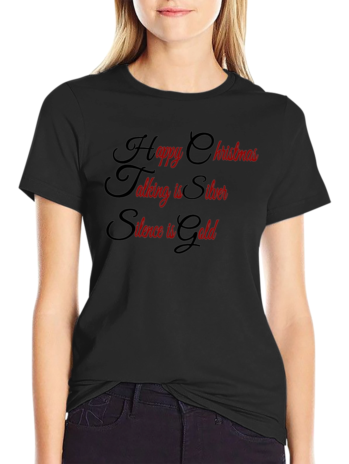 Festive Slogan Tee: Happy Christmas Silver Gold!