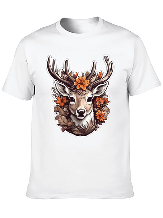 Floral Deer Head Graphic T-Shirt