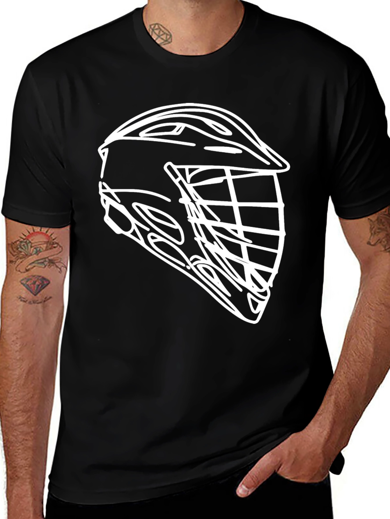 Lacrosse Helmet Outline Graphic Tee - Black